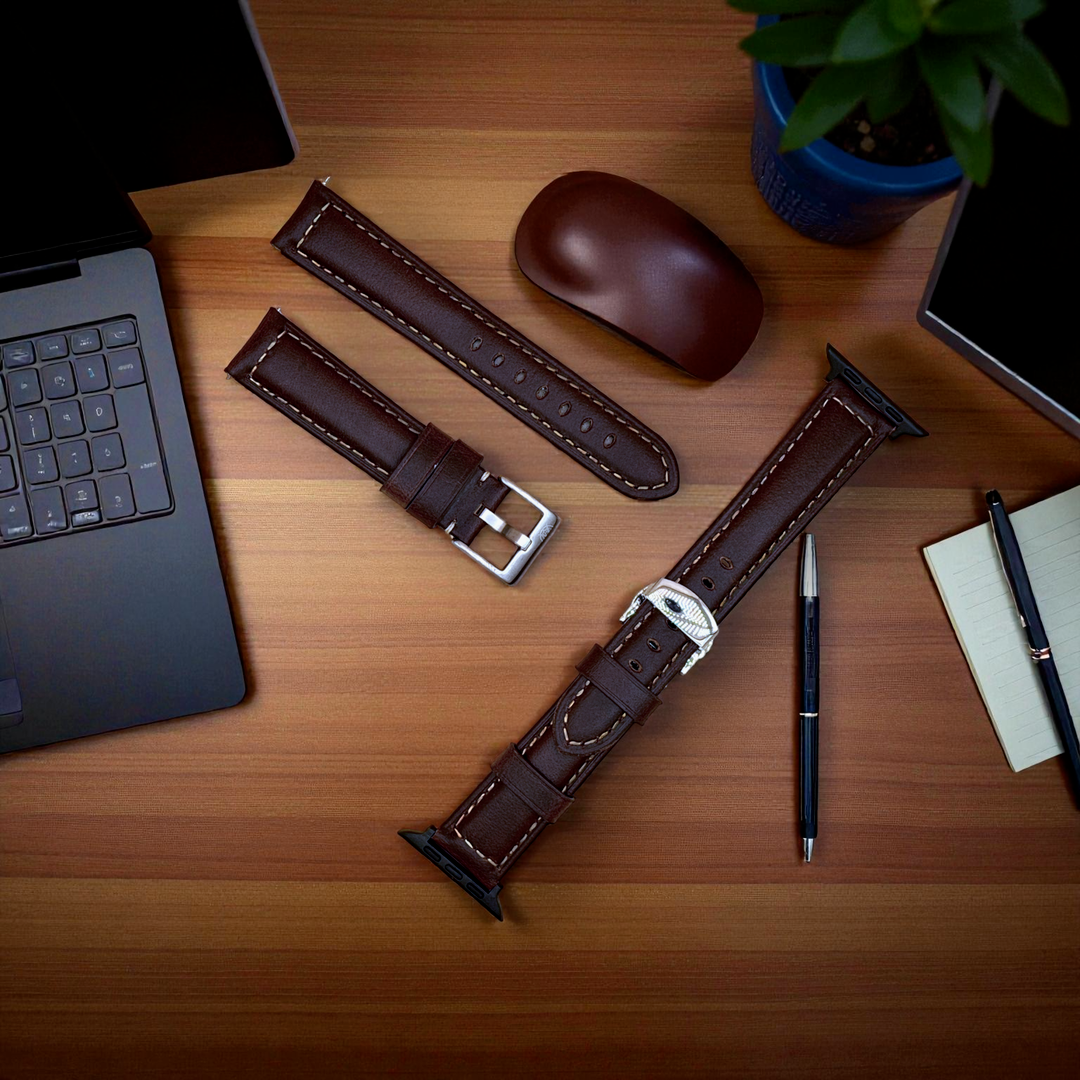 Watchandstrapco The Berlin 粗獷紋厚皮革錶帶 棕、紅、藍 AppleWatch， 20， 22