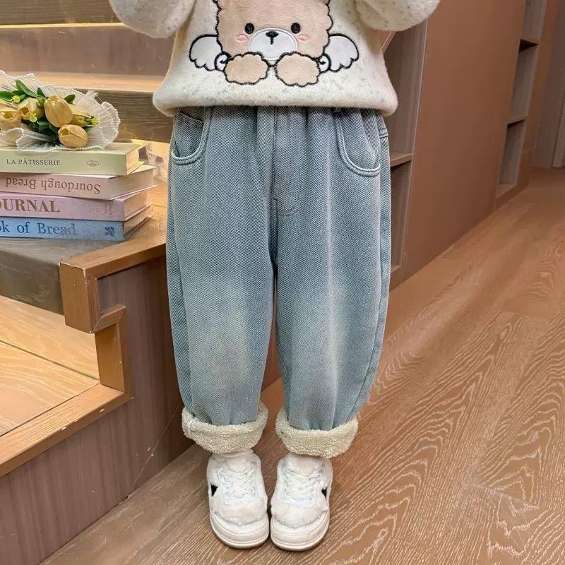 N04小熊刷毛加厚牛仔褲