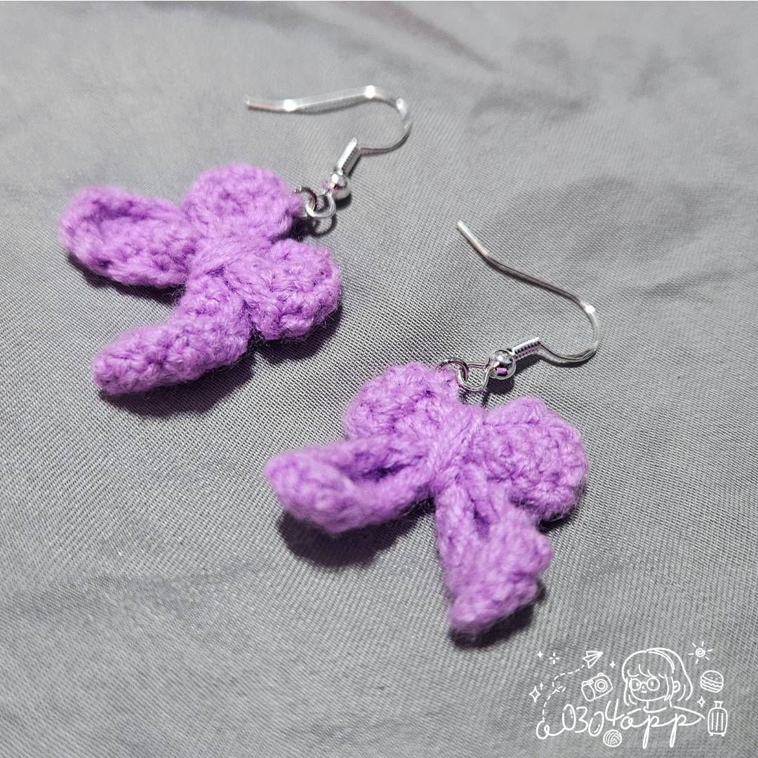 手作編織蝴蝶結耳環｜鉤織耳飾｜手工飾品