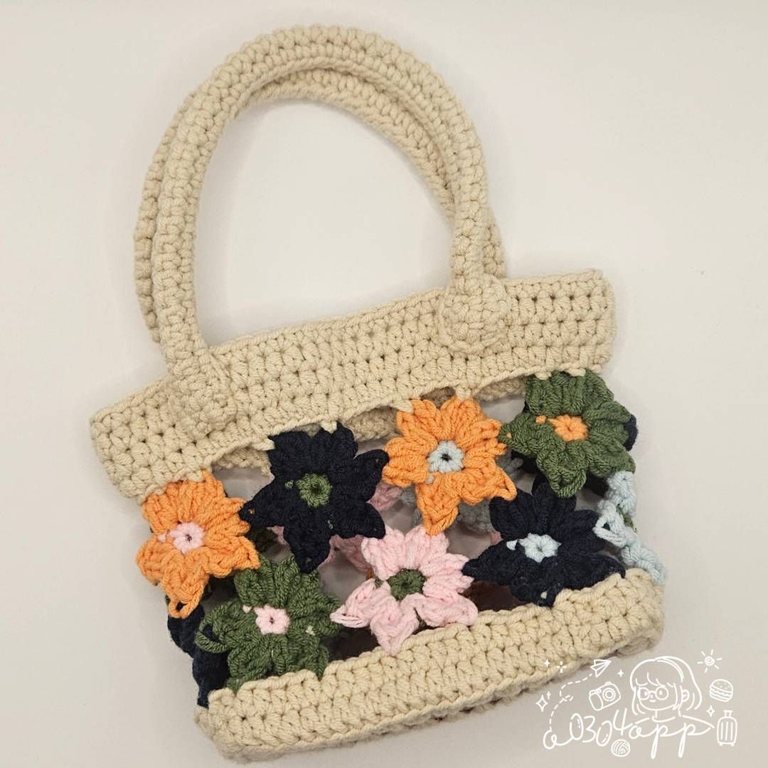 手作鉤織鏤空花花小廢包｜編織花朵手提包｜文青手工小包