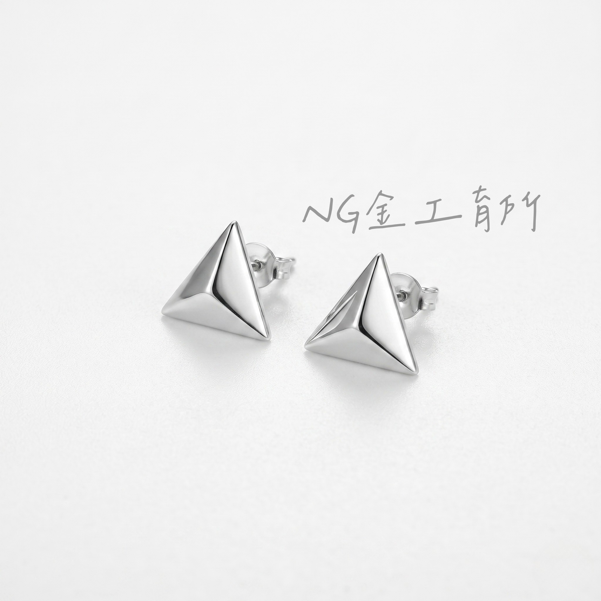 純銀三角耳環＆線條戒