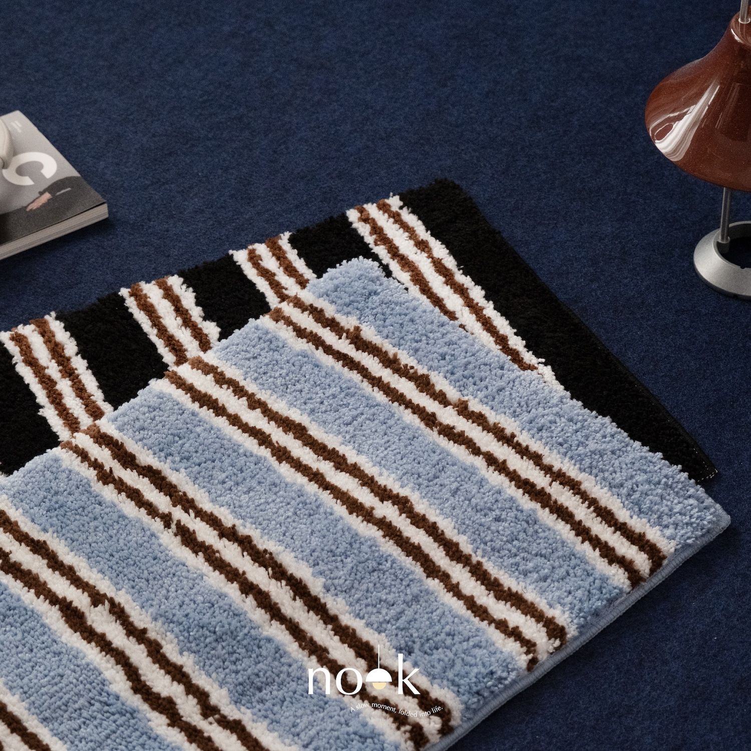 （現貨）韓系中古風條紋浴室吸水地毯｜40x60cm植絨地毯