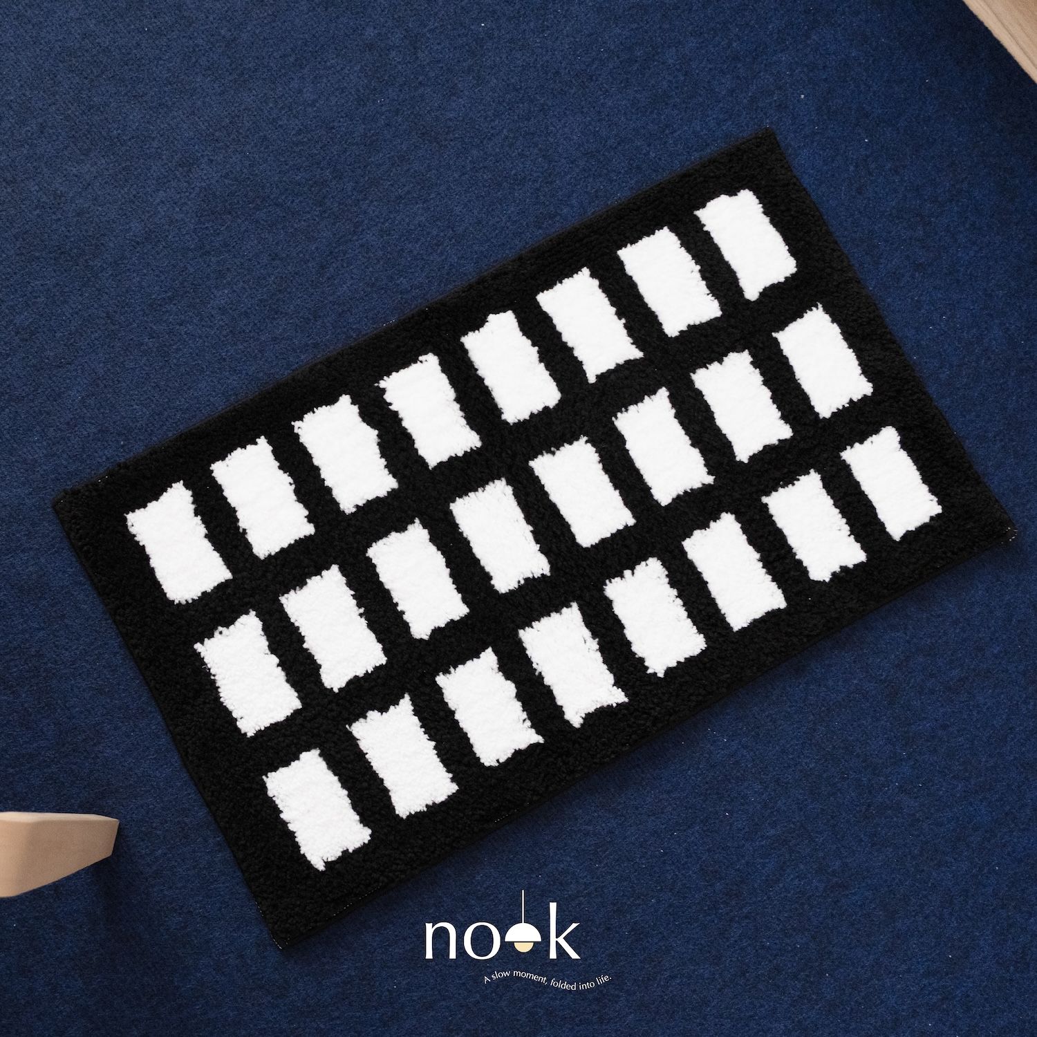 （現貨）黑白格植絨浴室吸水地毯｜40x70cm植絨地毯