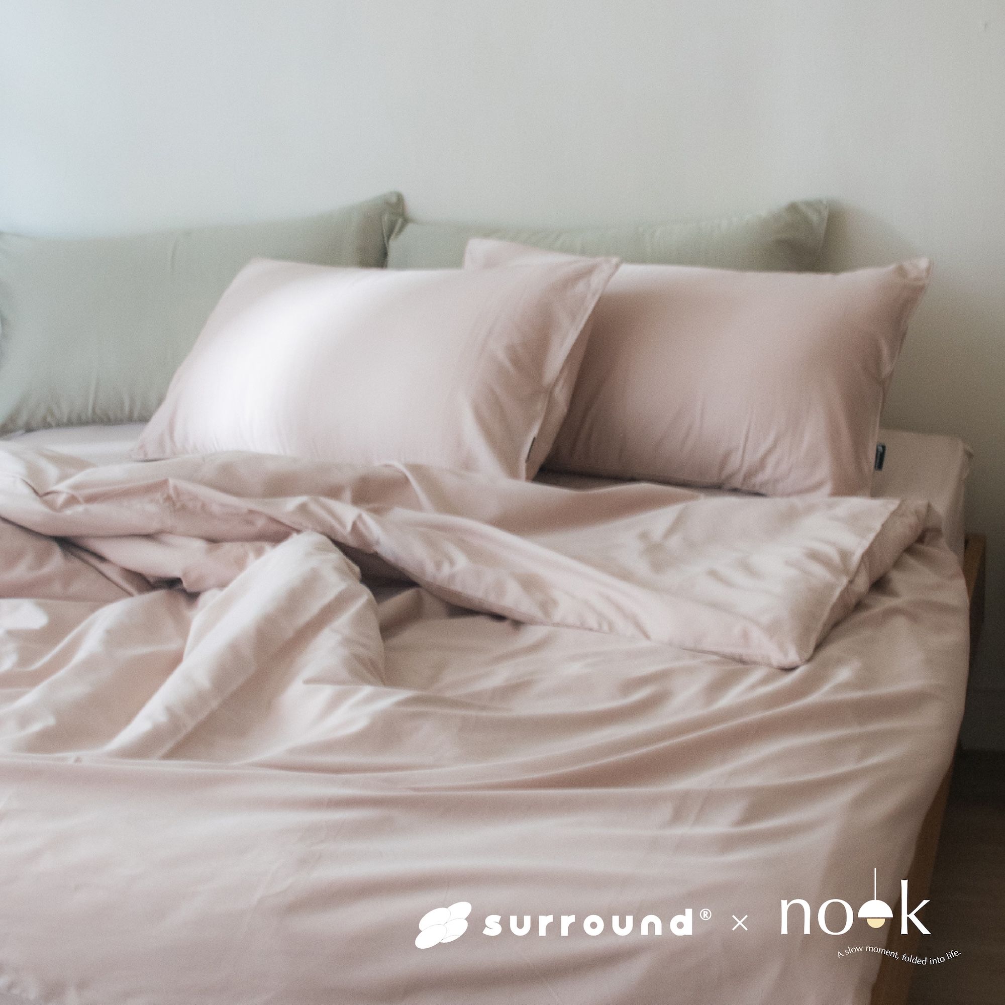 Surround x 慢室一隅｜almond milk beige 杏奶/米色・300織絲緞棉床包四件組