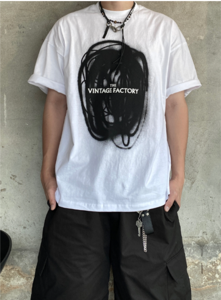 【ZEPH】韓國🇰🇷 THE VINTAGE FACTORY噴霧造型短T_短袖上衣 塗鴉 寬鬆 街頭 正韓