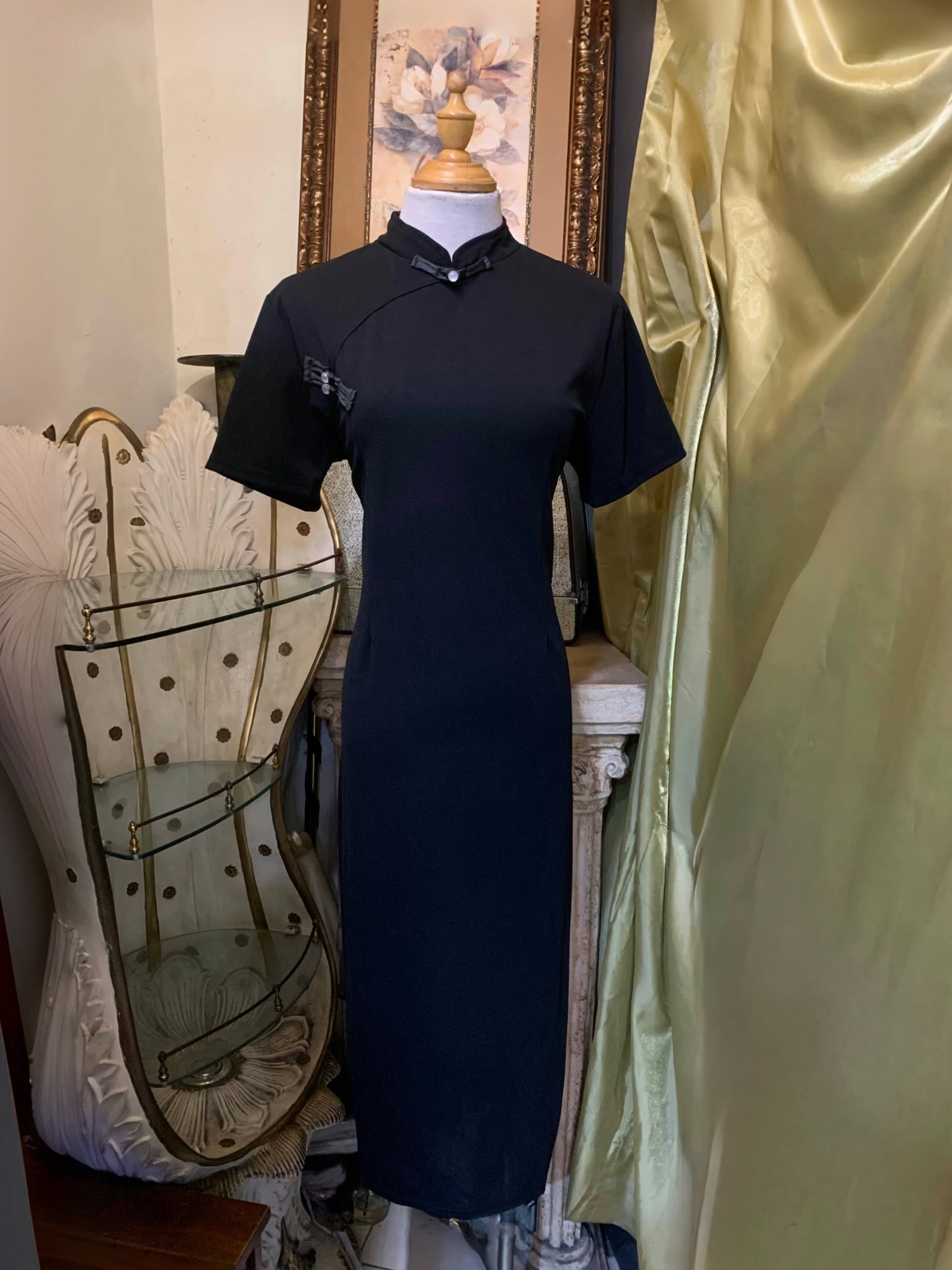 黑色彈力大尺碼旗袍