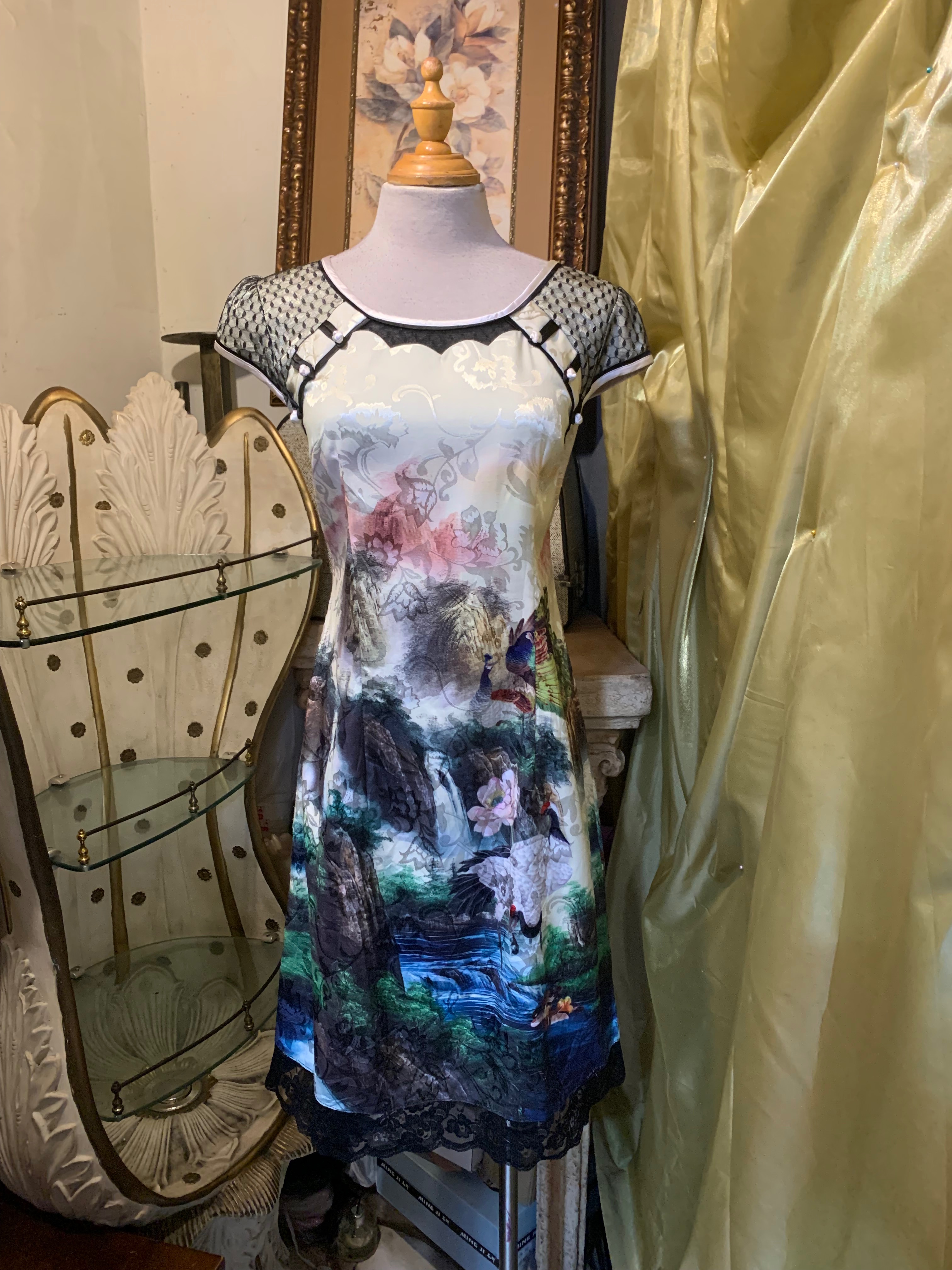 大尺碼緹花旗袍洋裝