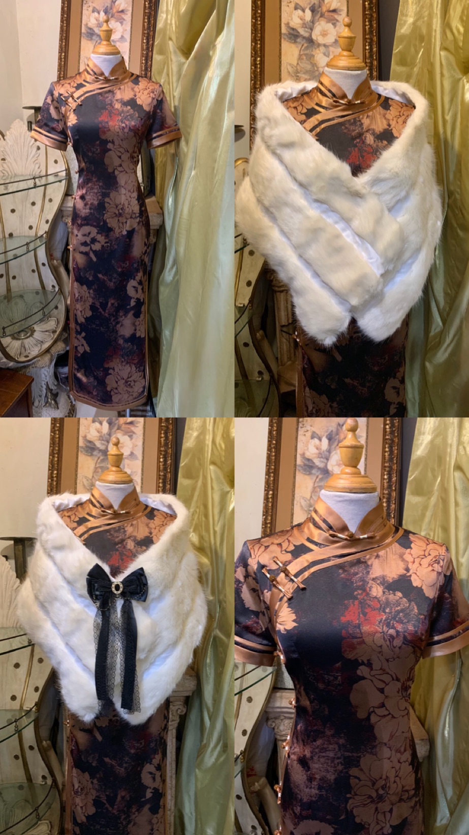 絕版重磅仿絲側八扣旗袍