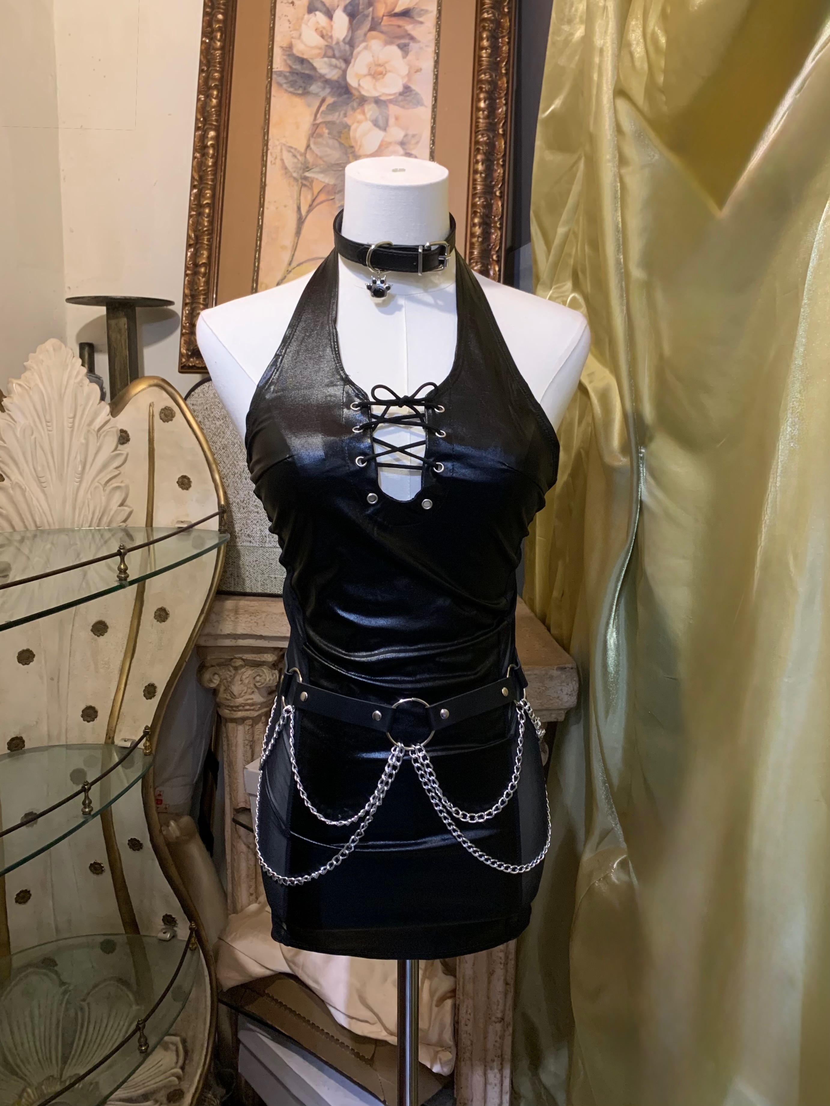 亮面皮革感網紗辣妹裙