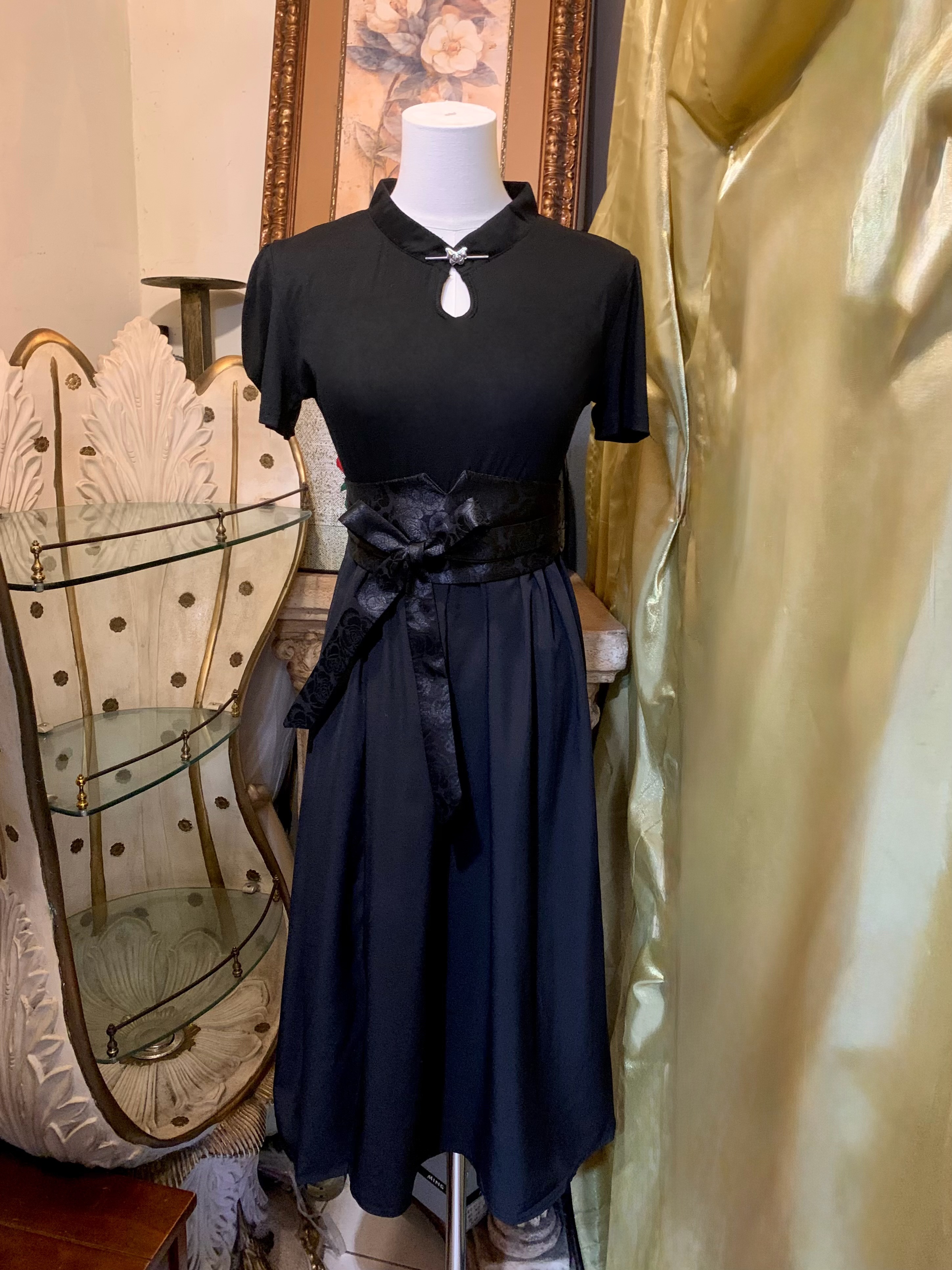 黑色針織彈力高腰洋裝