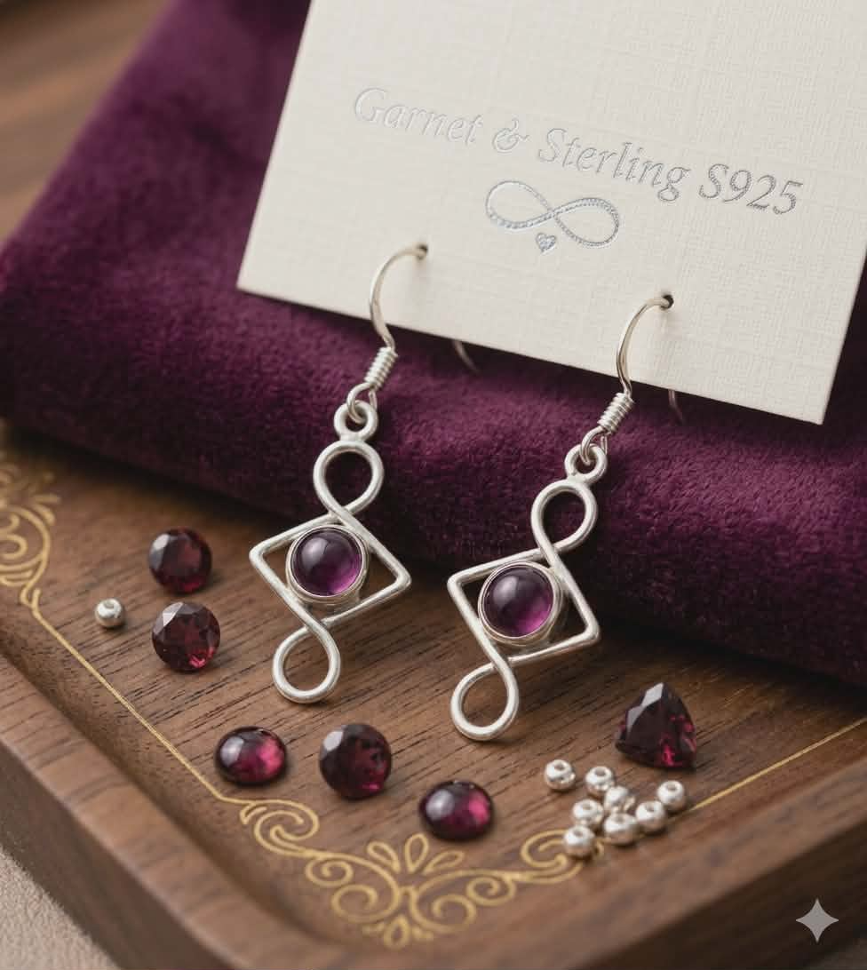 純銀石榴石耳環 ~ Sterling silver and garnet earrings