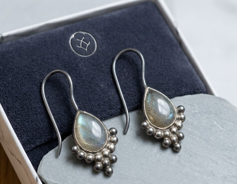 拉長石純銀耳環 ~ Labradorite Sterling Silver Earrings