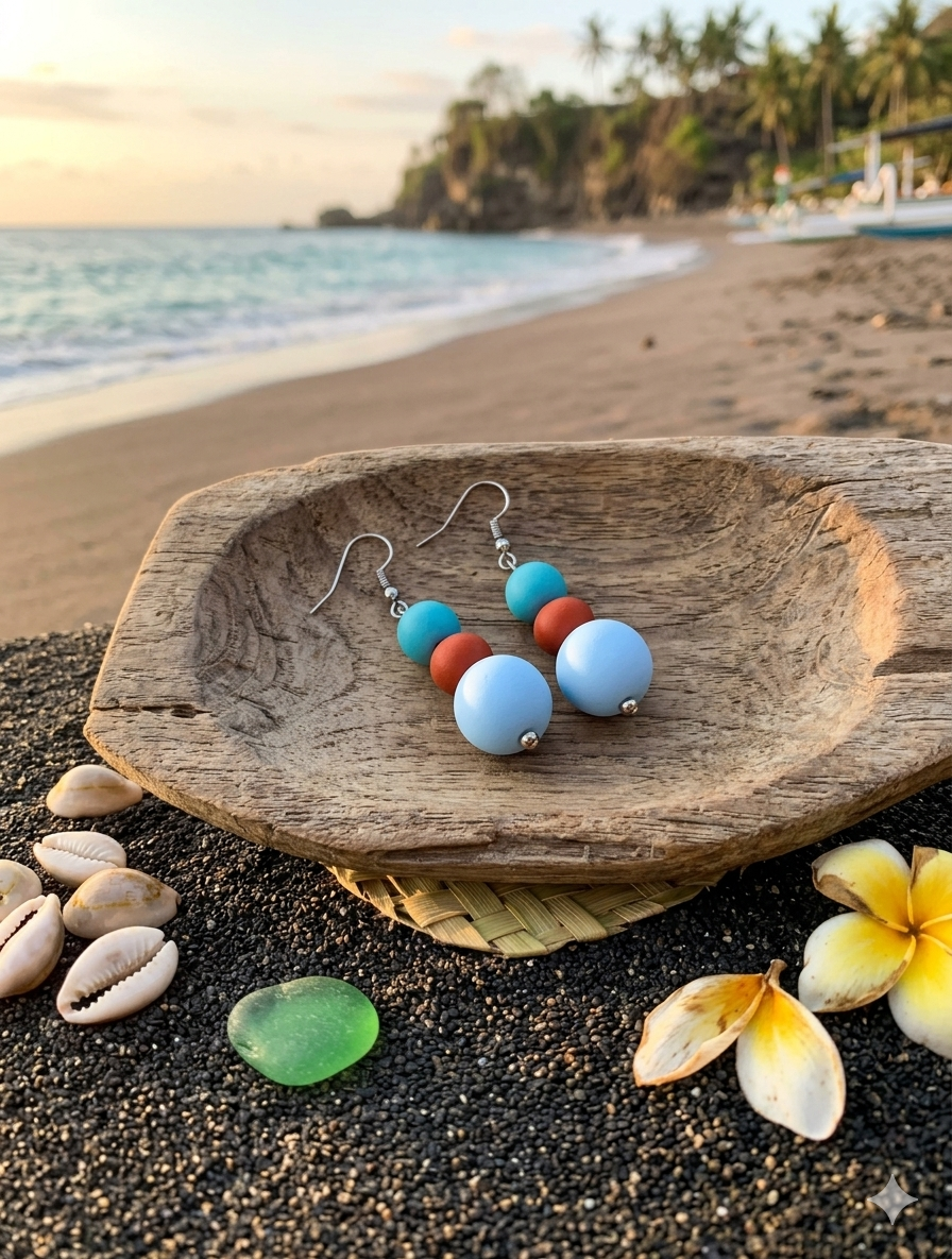藍色樹脂球形耳環 ~ Blue Resin Ball Earrings