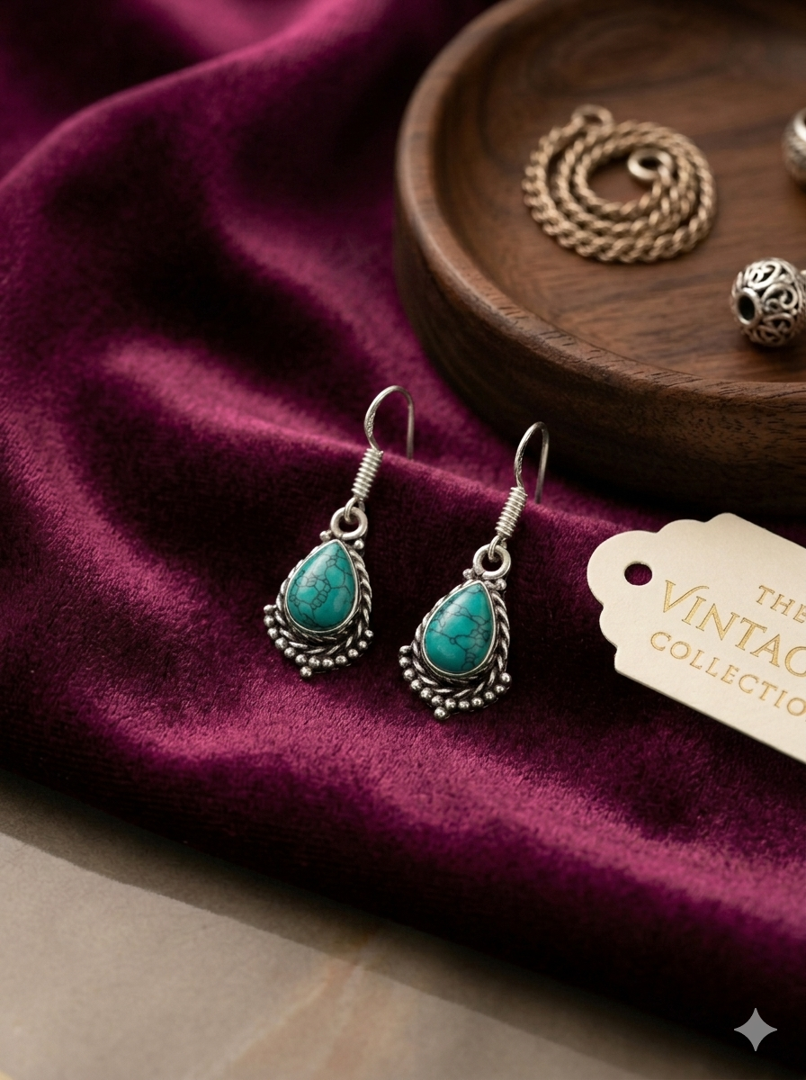 復古垂墜式綠松石耳環 ~ Vintage Turquoise Drop Earrings