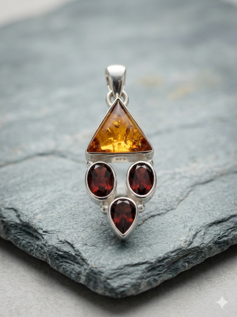 琥珀和石榴石吊墜 ~ Amber and Garnet Pendant