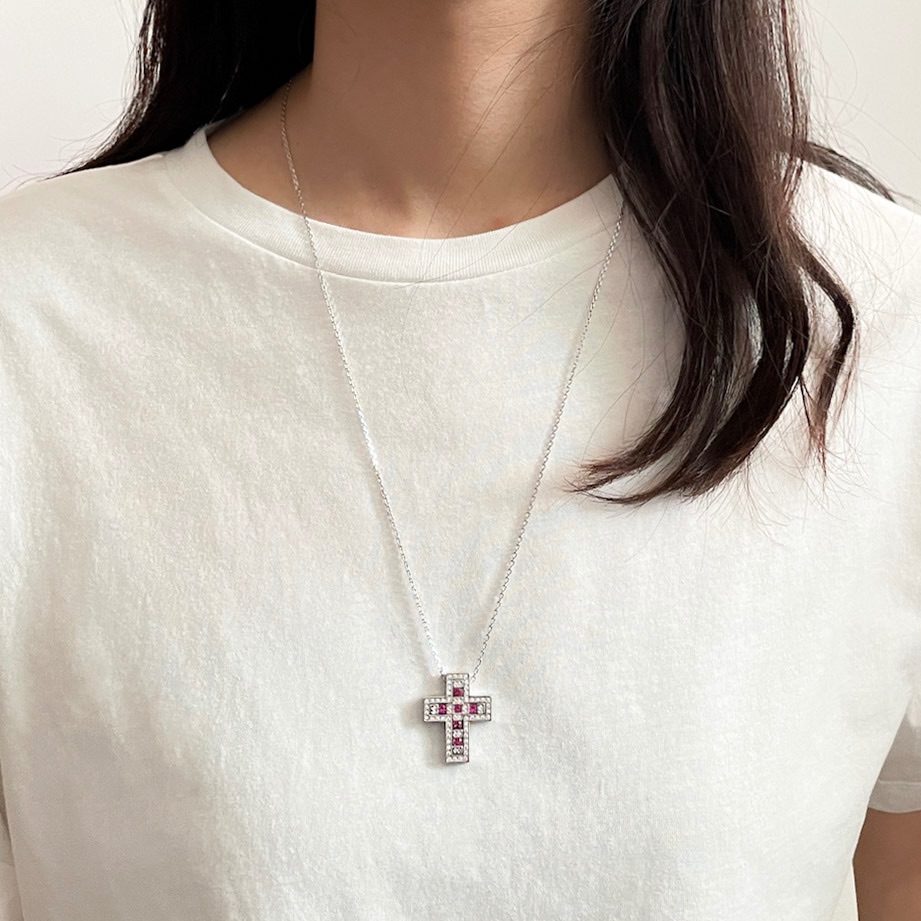 light｜立體雙墜十字架項鍊