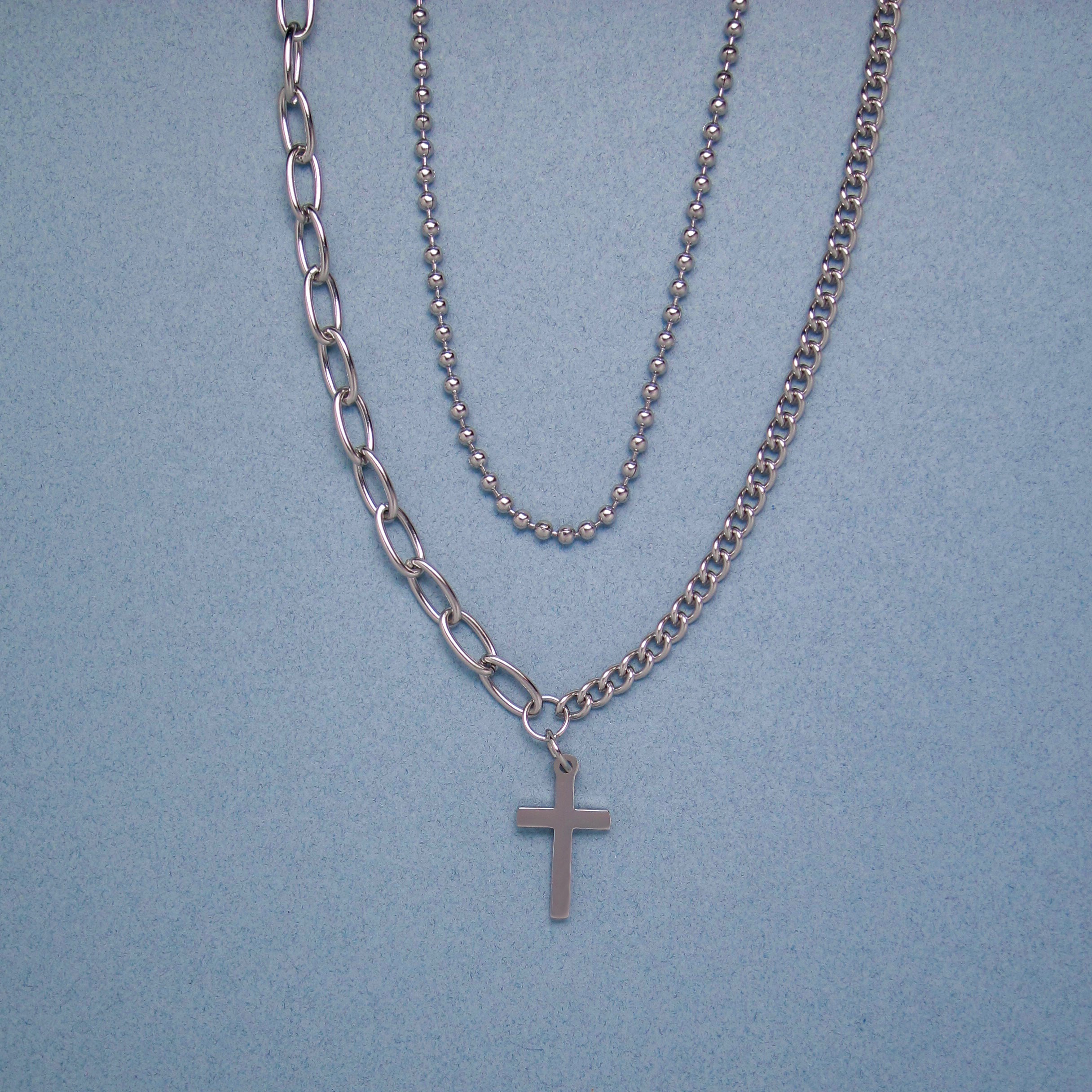 path｜拼接不鏽鋼十字架項鍊