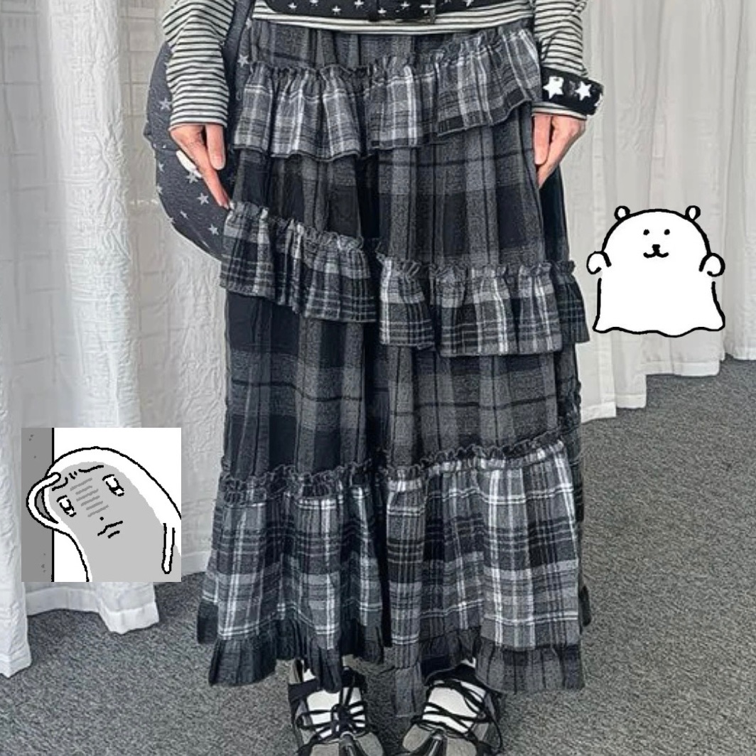 灰色格紋長裙（^з^）-☆