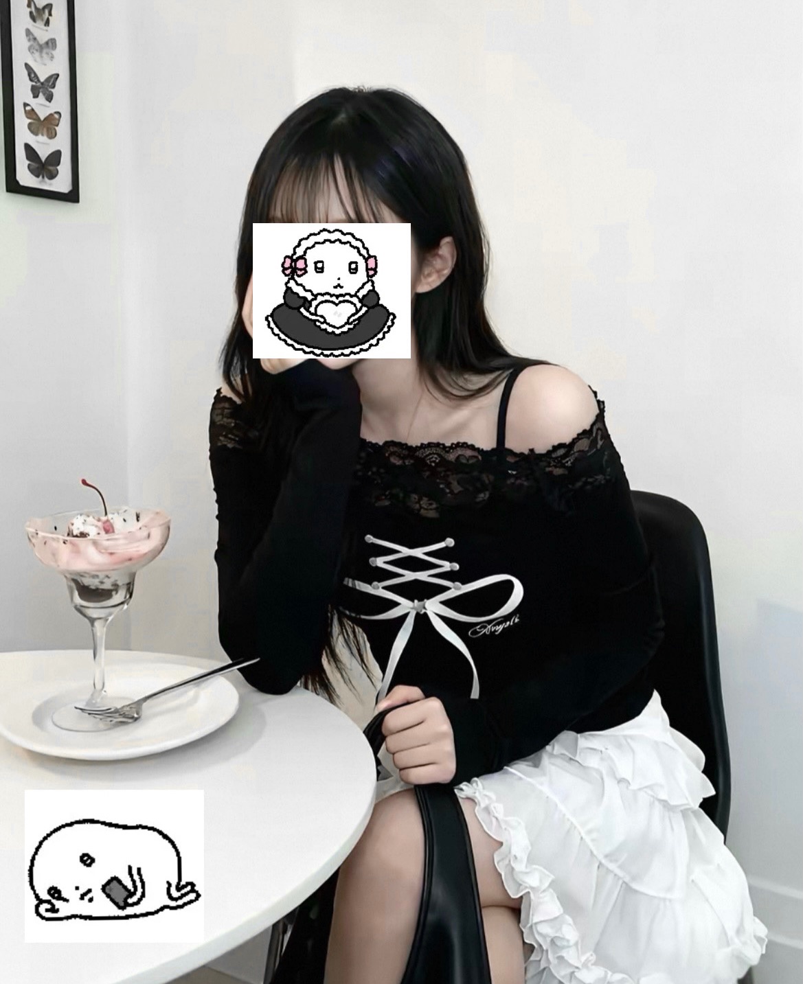 （^з^）-☆ 蝴蝶結印花平口上衣 🩶