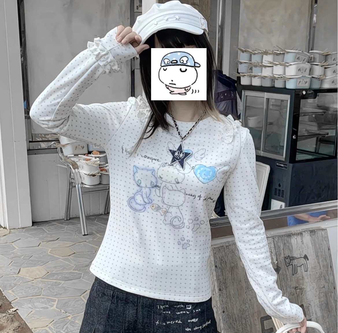 🐈‍⬛ 小貓印花長袖上衣 （^з^）-☆