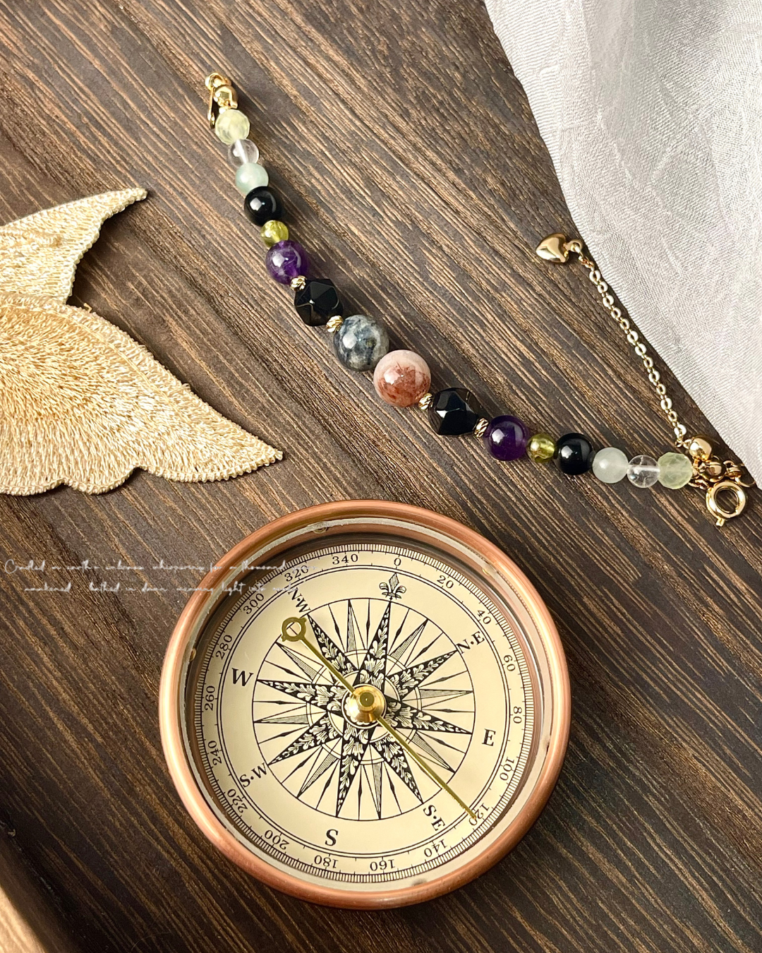 【暗潮守護】黑曜石 紅藍兔毛水晶 14K包金天然石手鍊