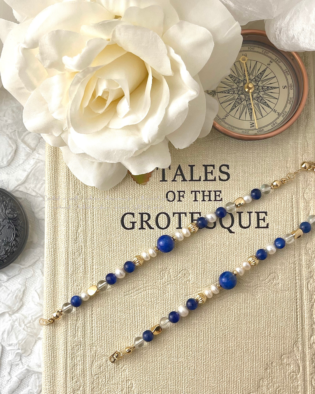 【深藍午夜】天然礦石手鍊丨藍晶石・青金石・珍珠・14KGF