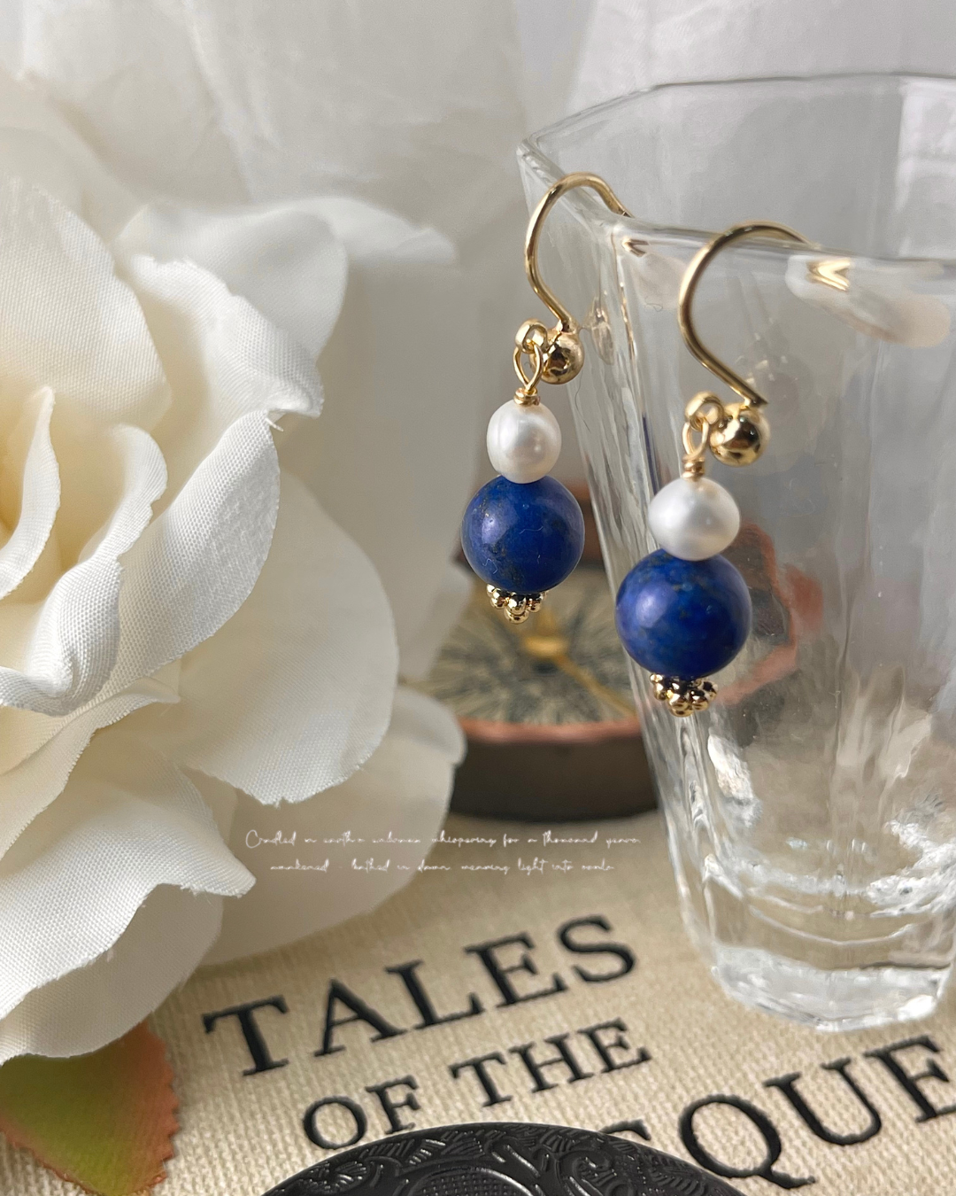 【深藍午夜】天然礦石垂墜耳環 / 耳夾丨青金石・珍珠・14KGF