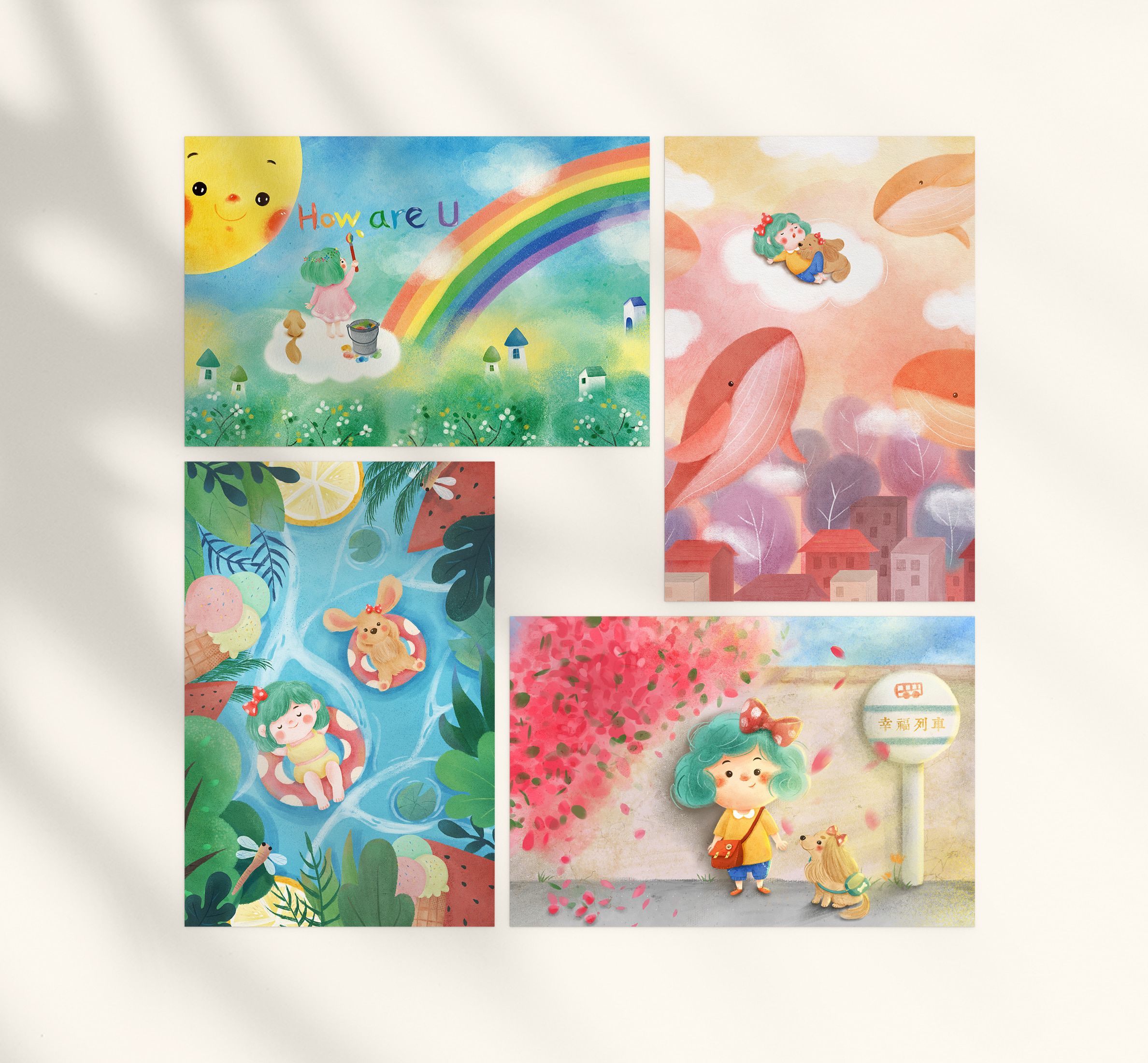 暖暖陪伴。插畫卡片套組（明信片*2 / 萬用卡*2）