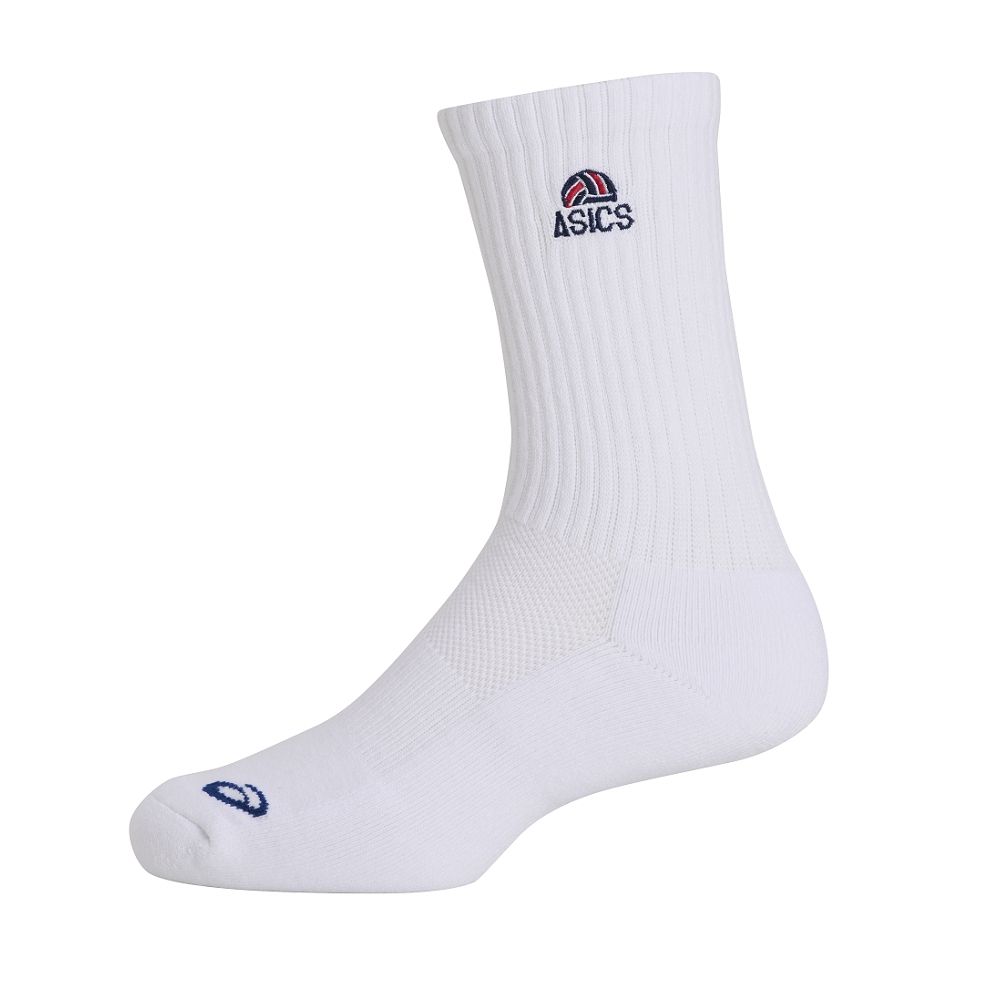 ASICS 亞瑟士 中筒襪 男女中性款 排球配件 3053A161-101白藍/102白紅/103白淺藍
