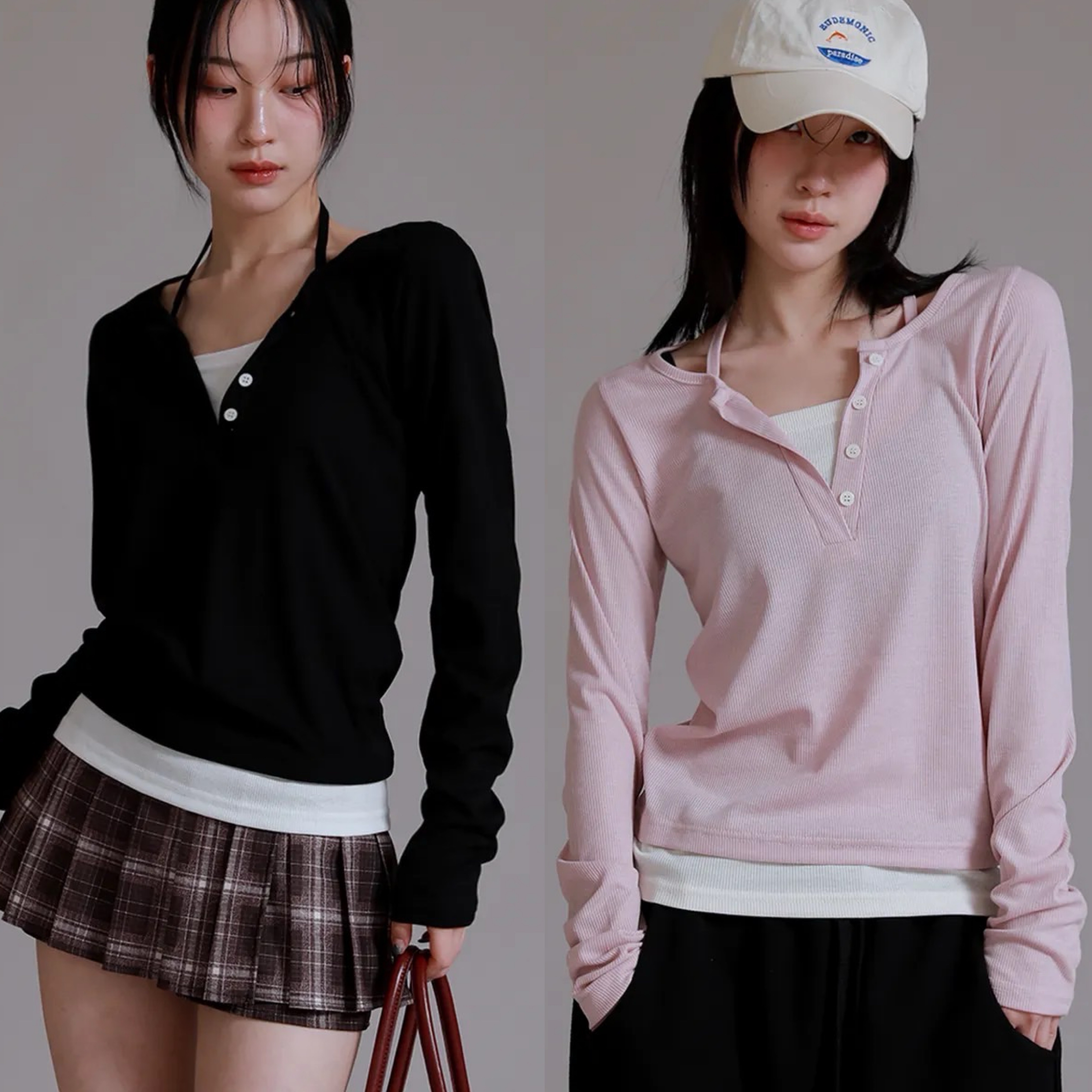 【NECK POINT】LIKE THE MOST🫧排扣假兩件長袖/短袖 3color