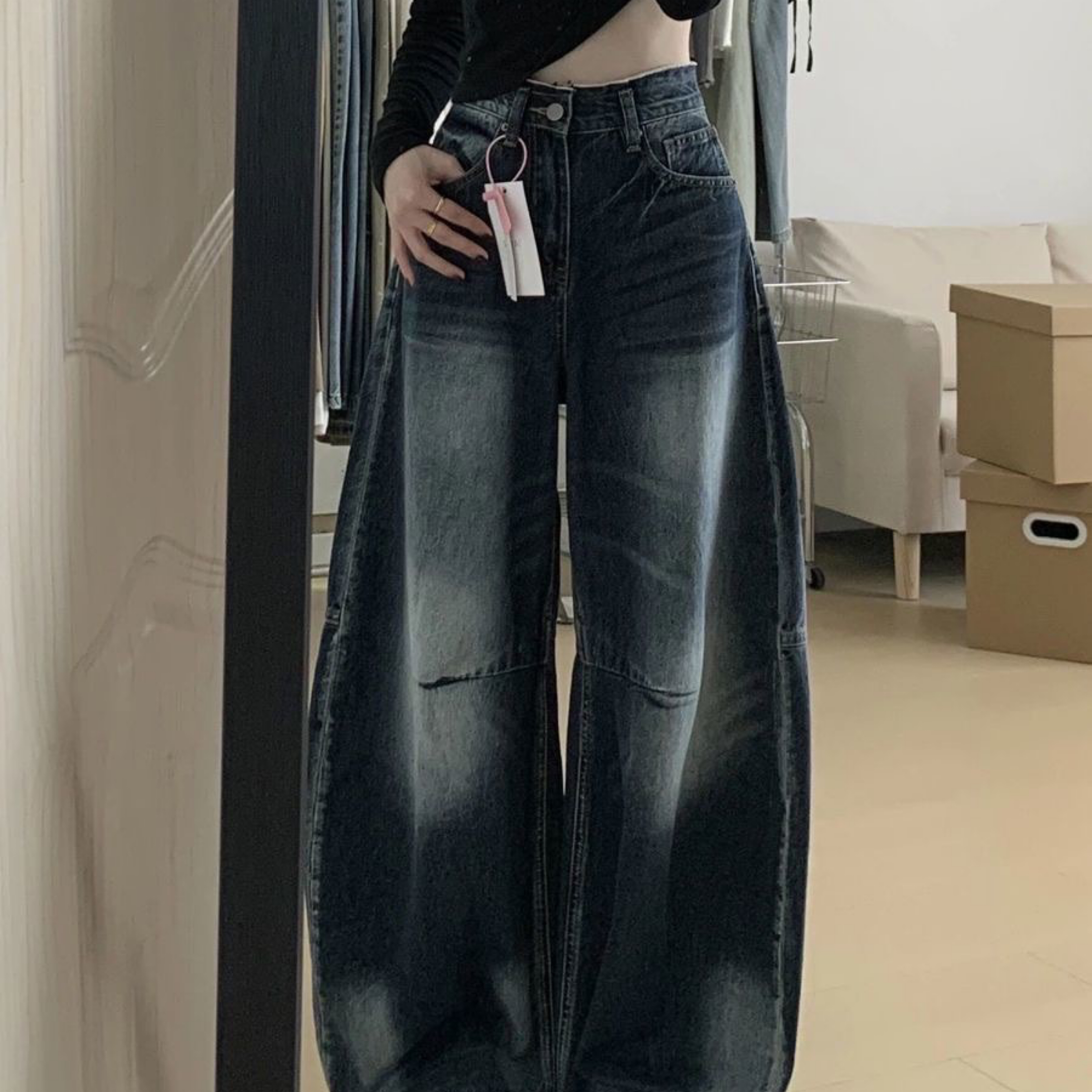 小個子復古高腰彎刀褲