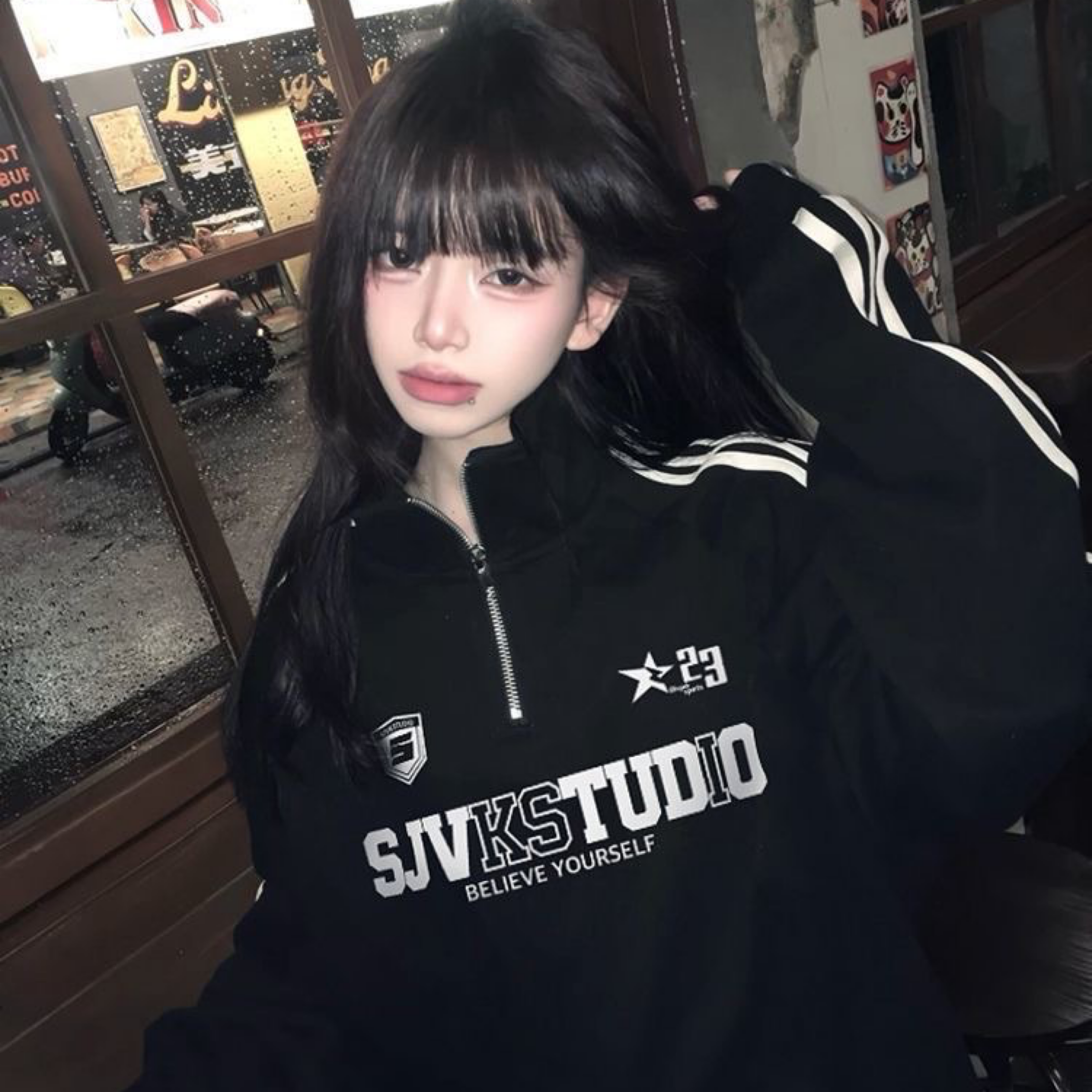 半拉鍊 立領 美式 無帽上衣