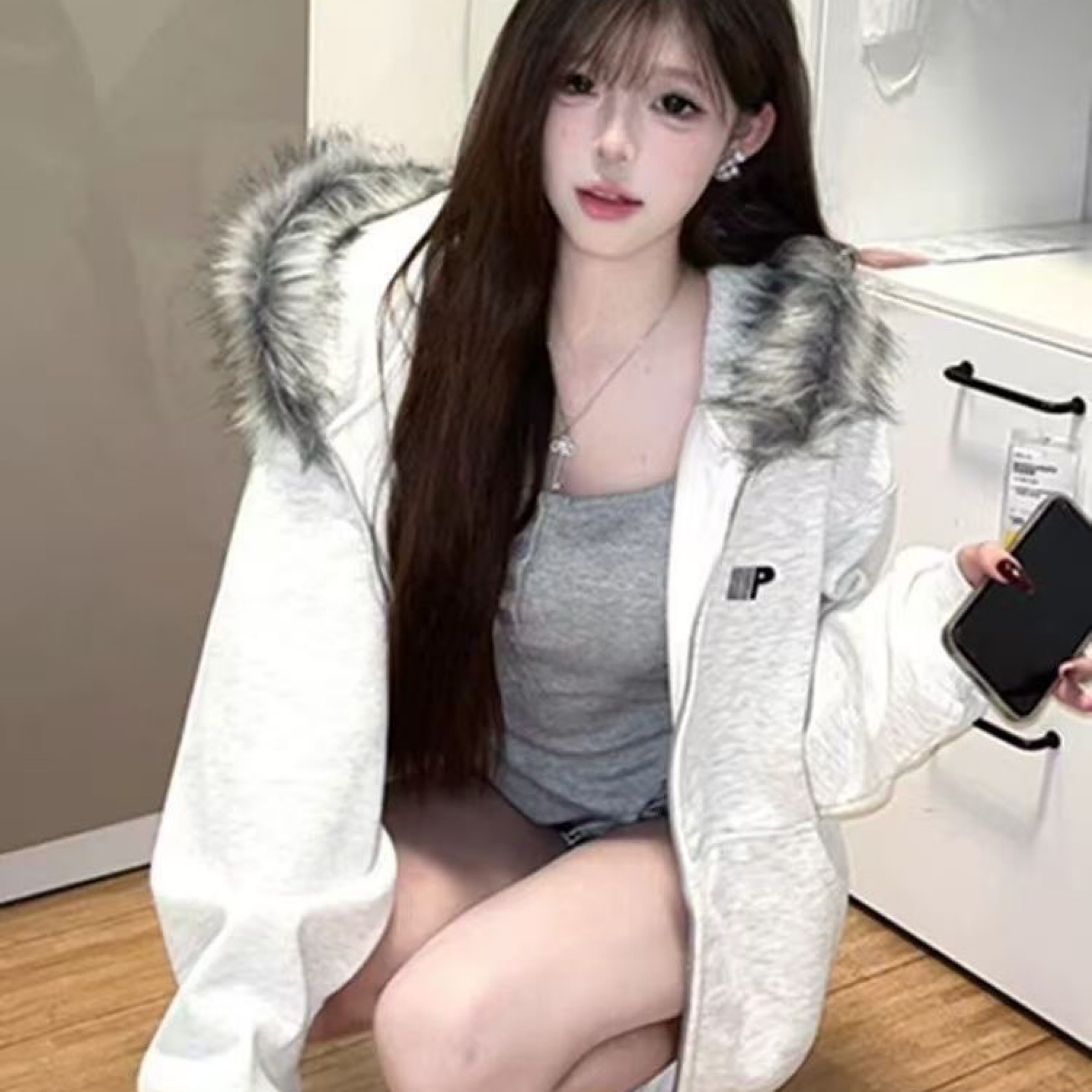 毛茸茸字母印花美式復古外套