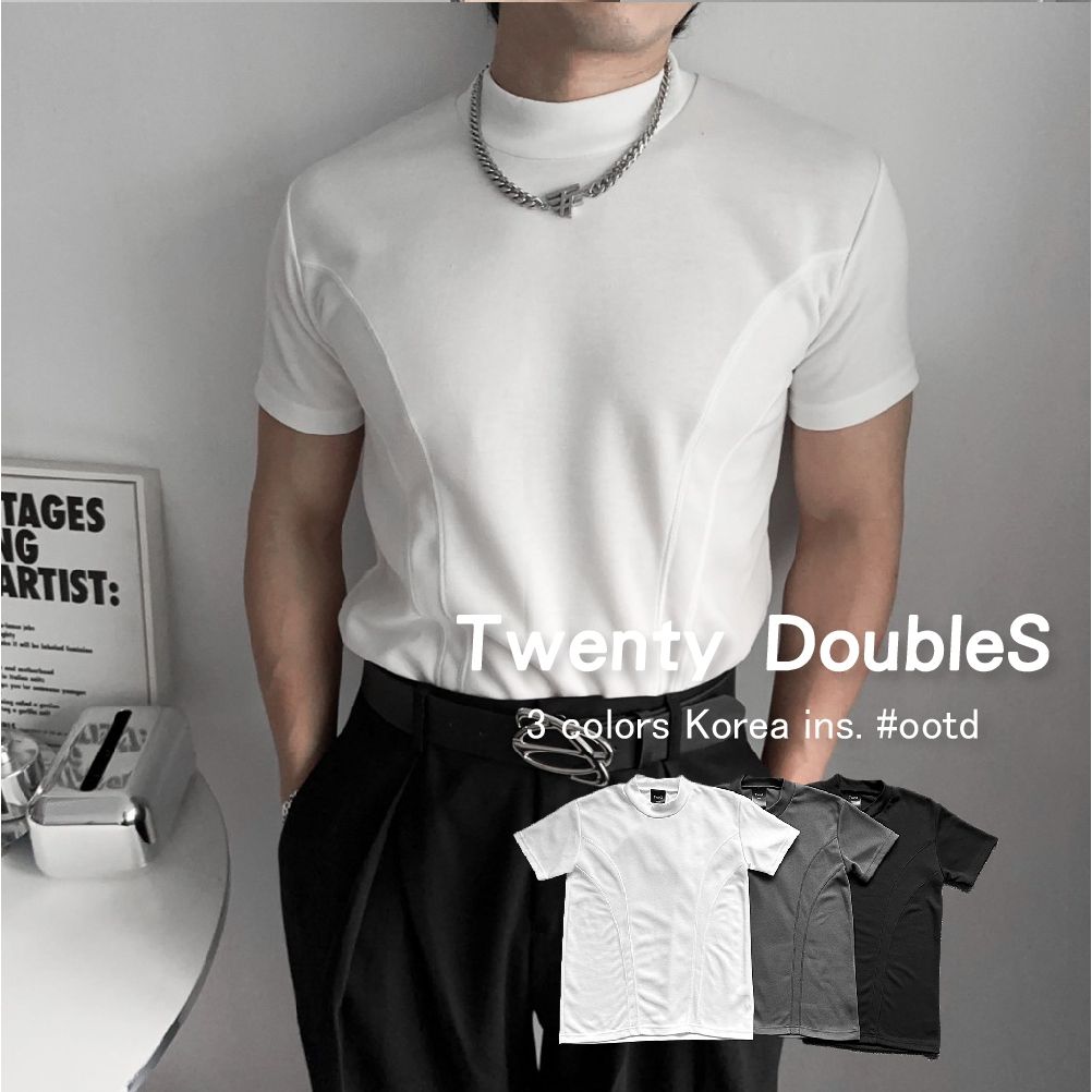 正韓小高領雙線剪裁合身Boxy短T