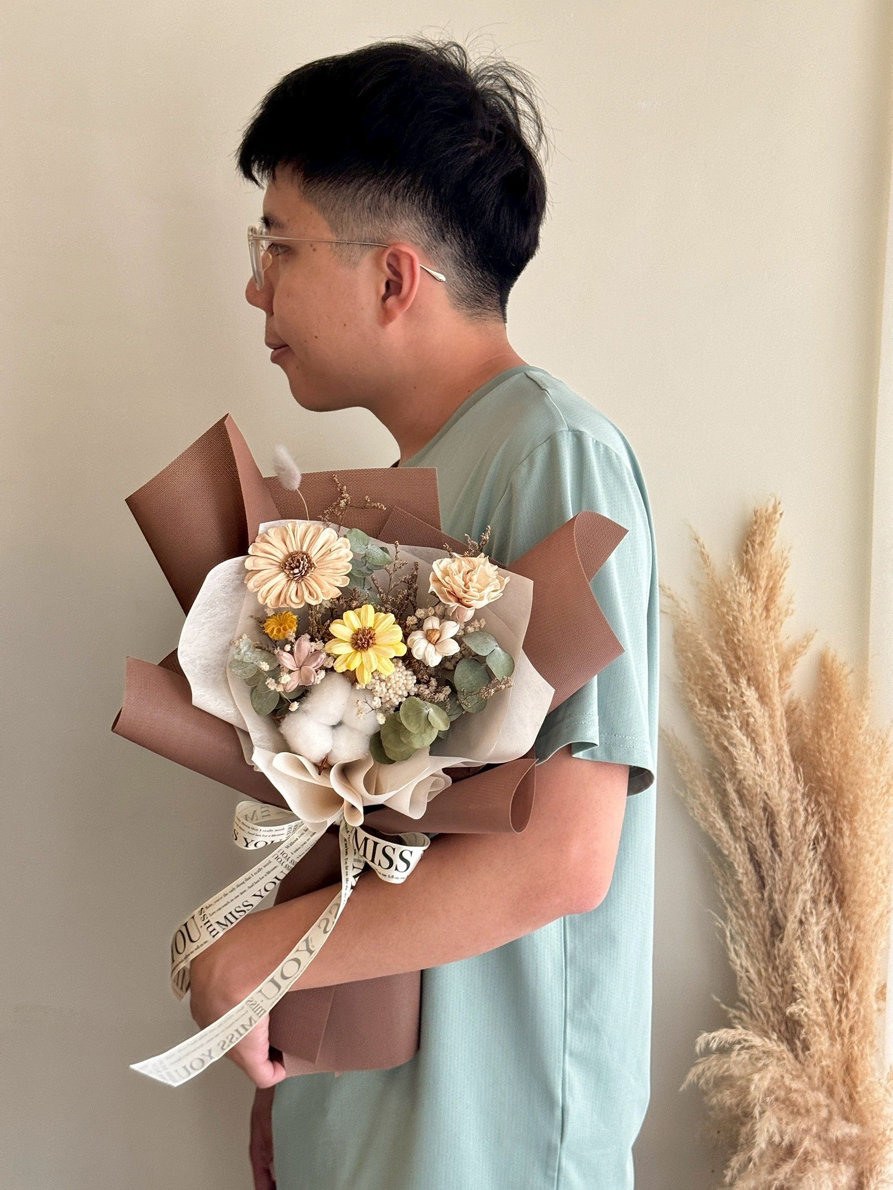 泰迪棕 乾燥花束