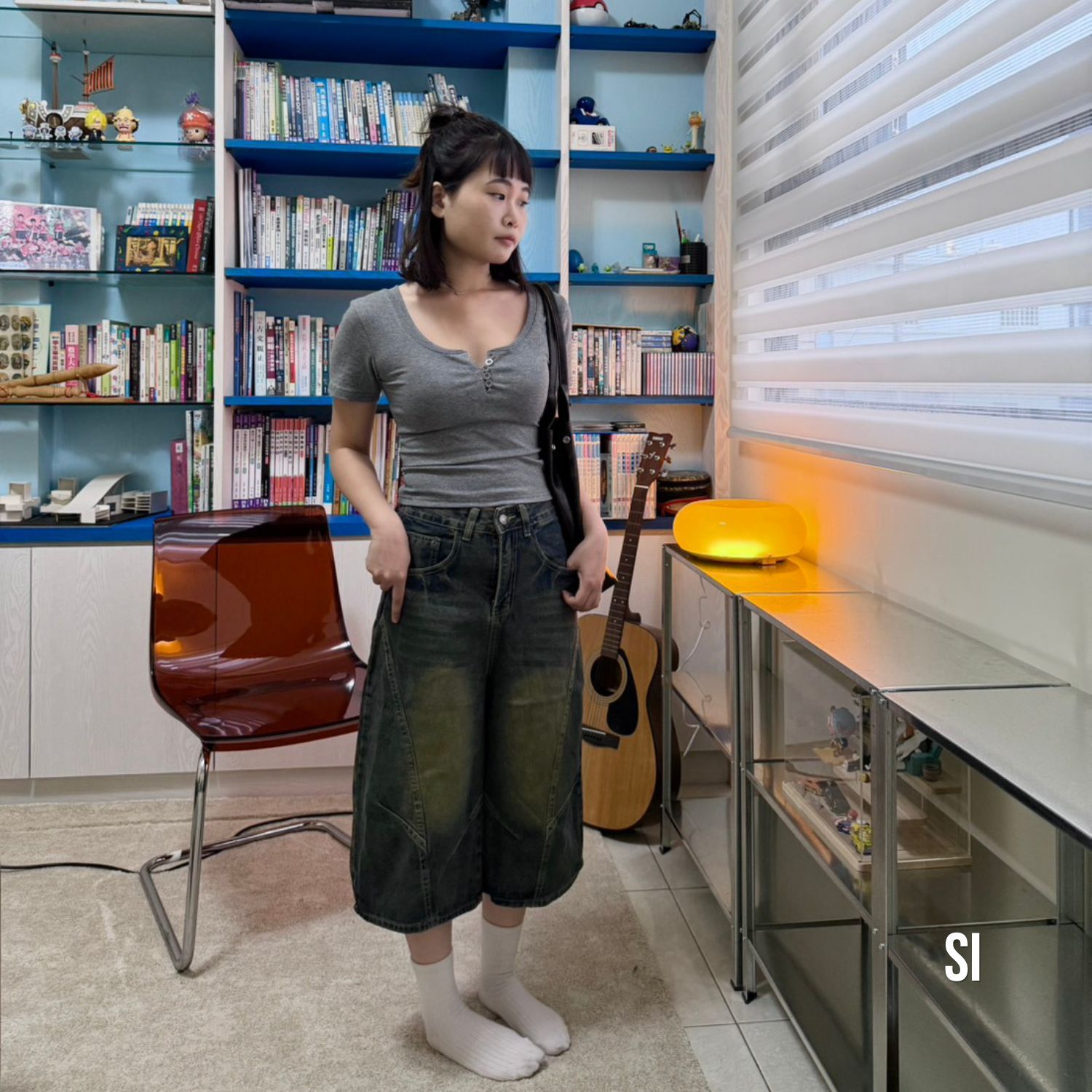 男女同款 神級水洗彎刀七分褲｜復古做舊闊腿短褲｜高街 Vibe｜Si studio