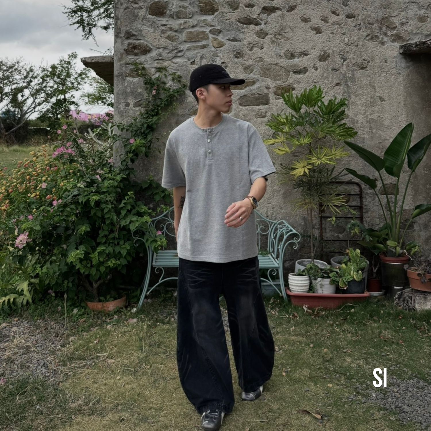 質感華夫格 |復古亨利領短T | 夏天免燙免疊穿 | Clean fit Vibe | Si studio
