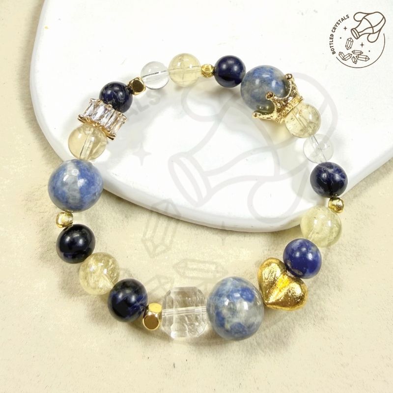 藍方解石 × 藍紋石 × 黃水阿賽｜溫柔手串