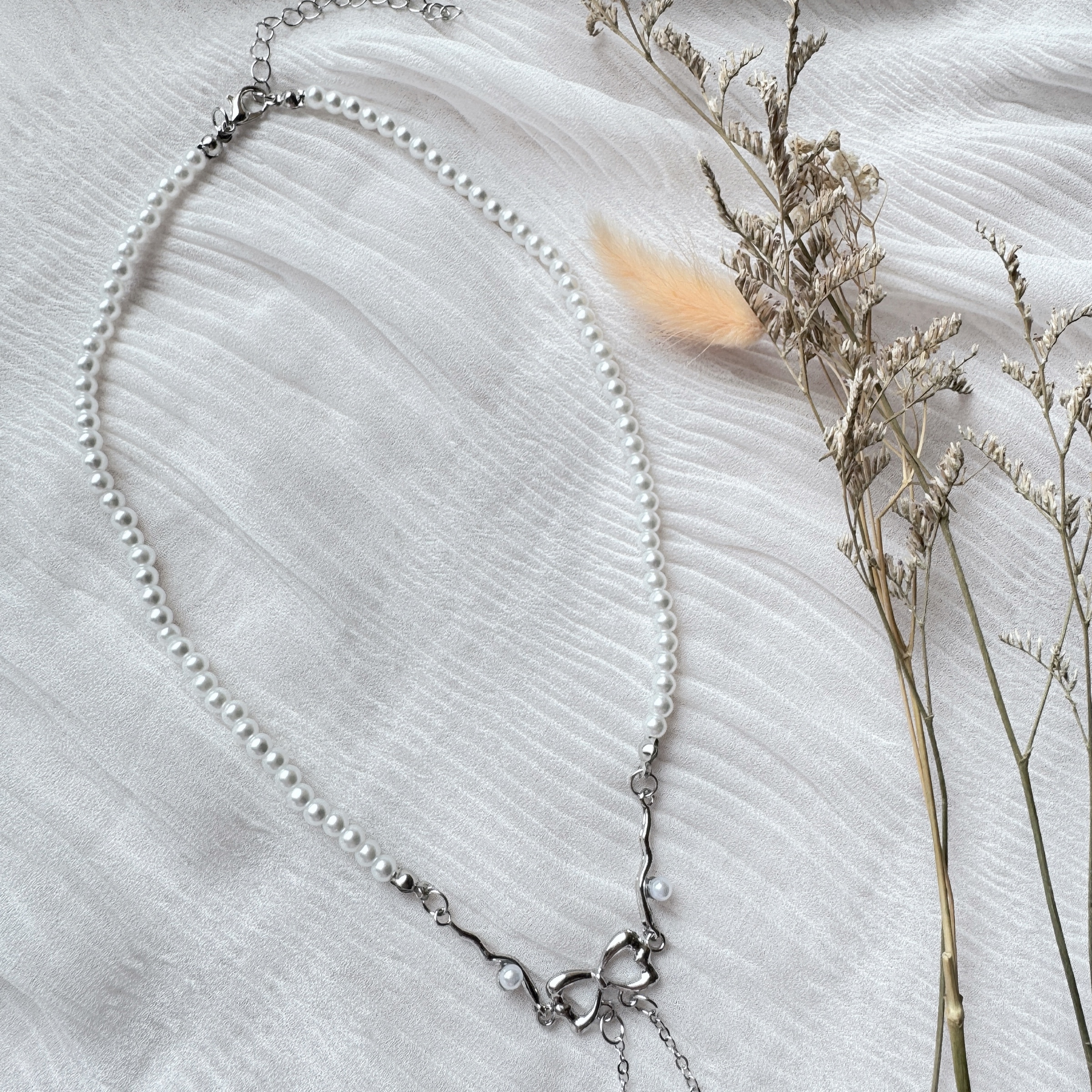 蝴蝶結珍珠細節項鍊