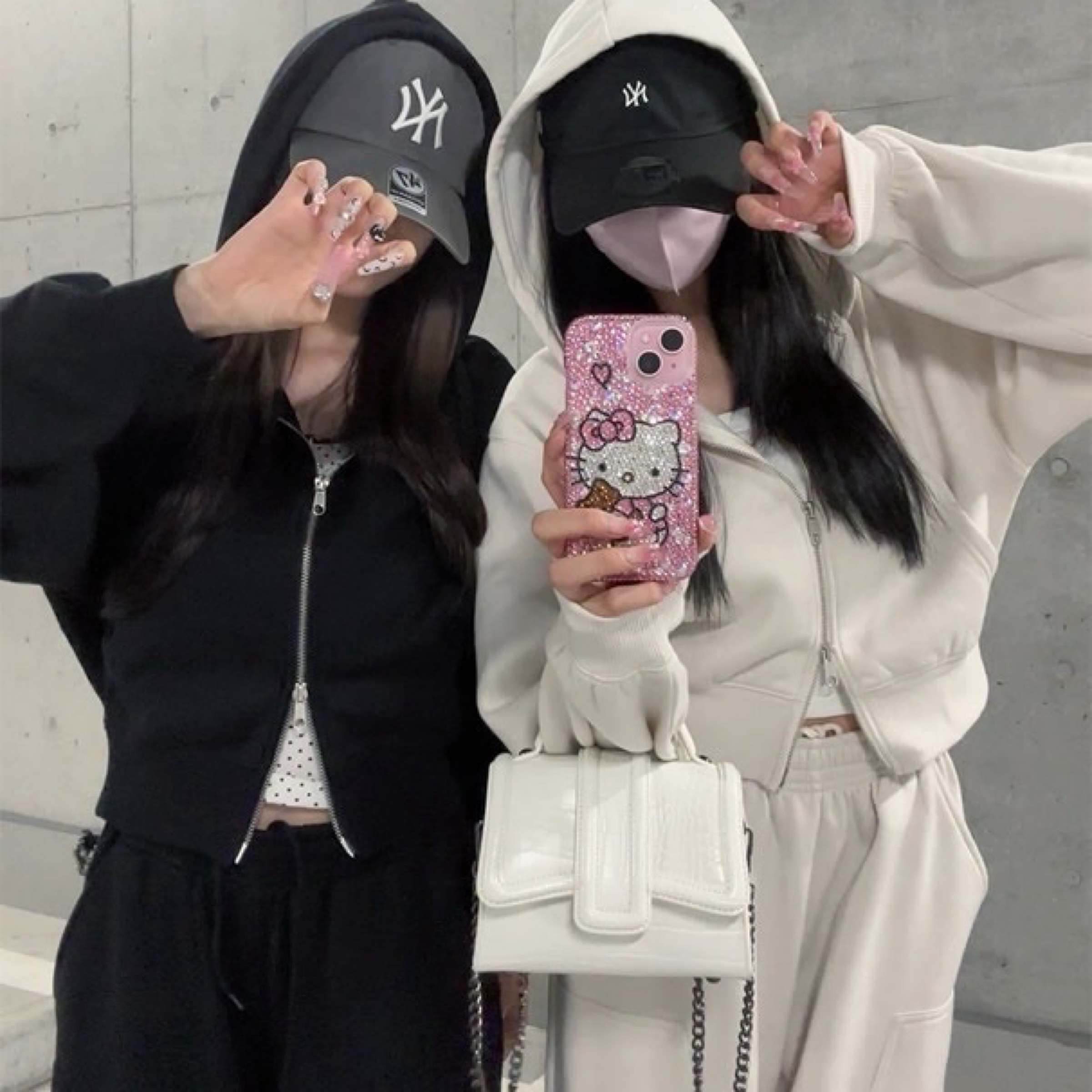 4.雙拉鍊連帽衫運動套裝 （黑）[tu1858]