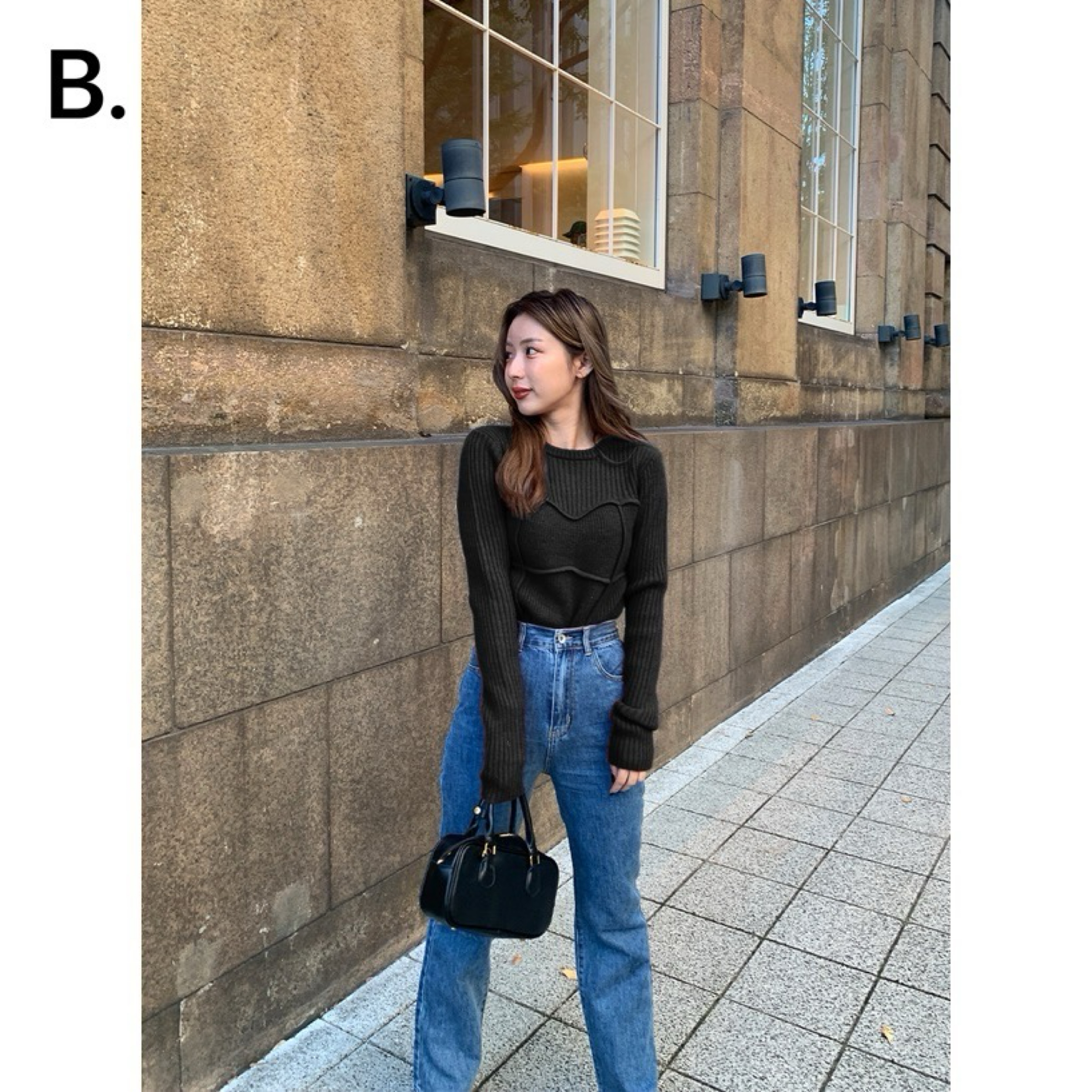 馬甲風針織上衣（黑）[dpk417]