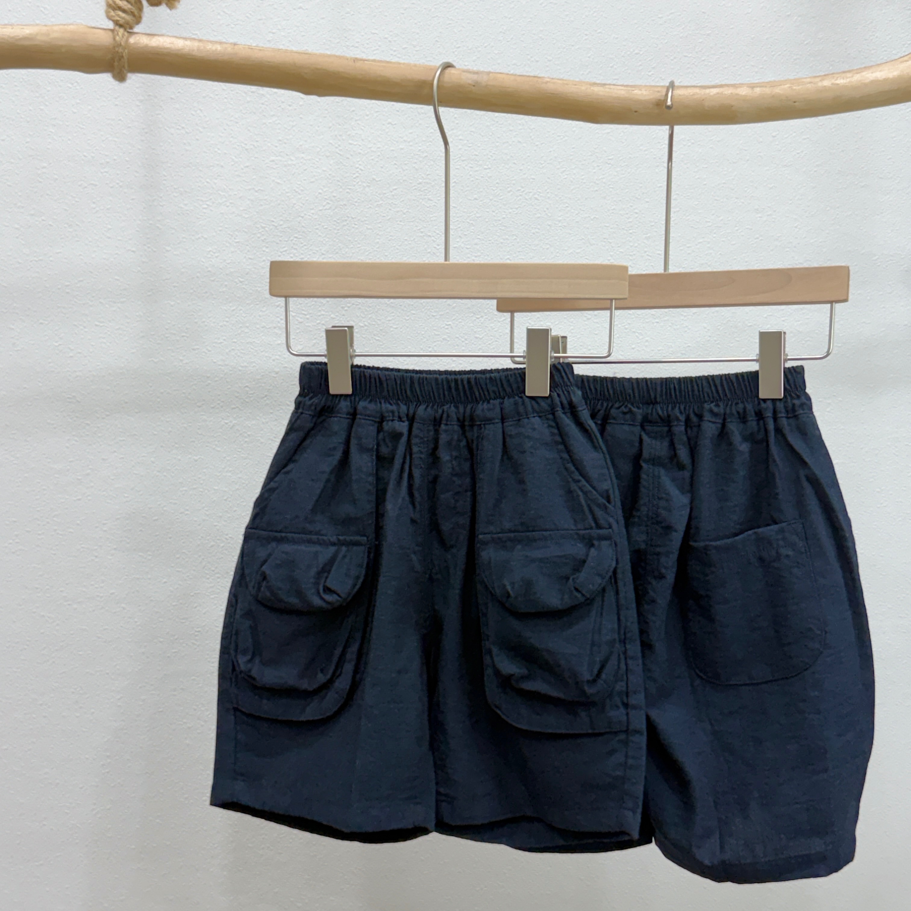 棉麻工裝短褲-深藍
