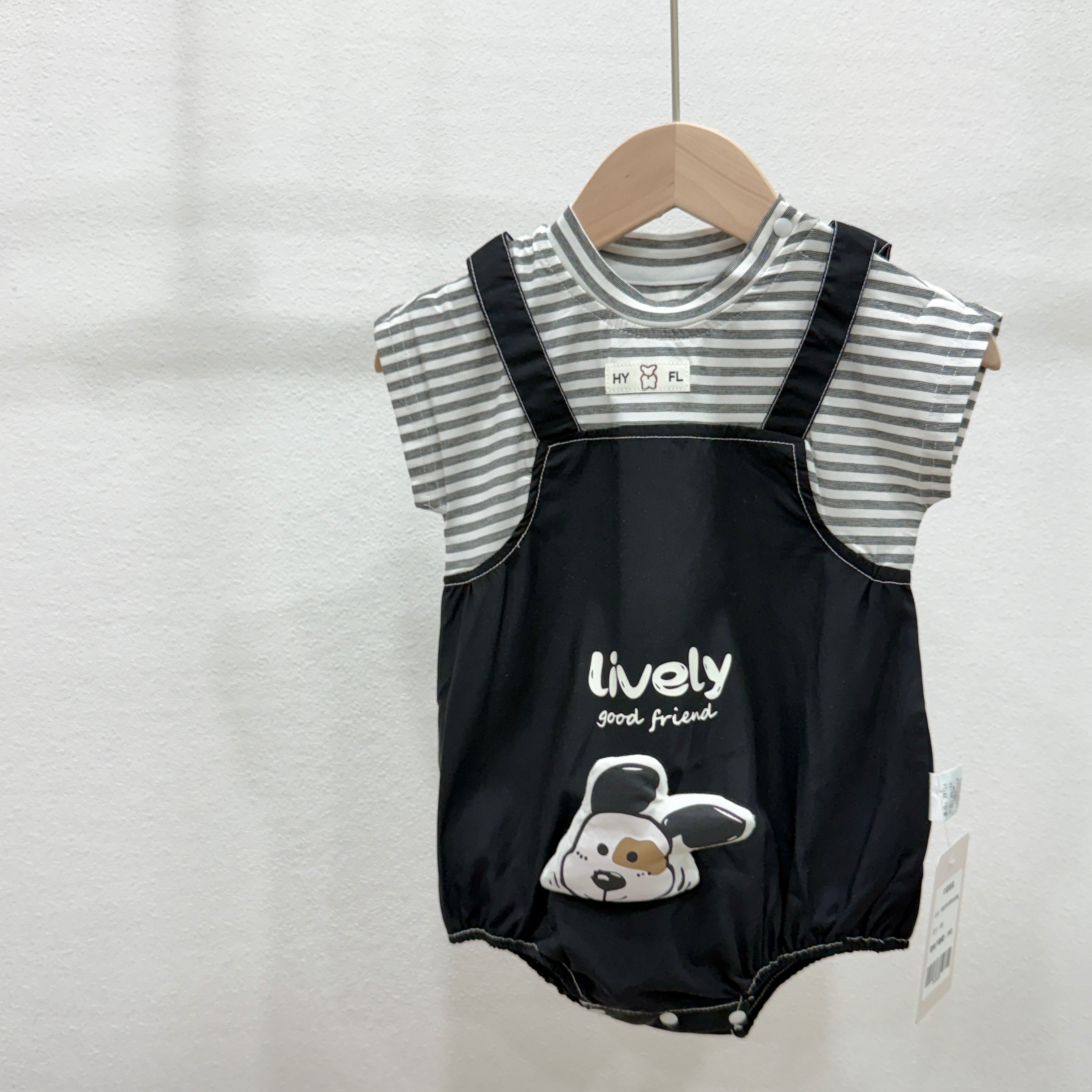 條紋狗吊帶包屁褲