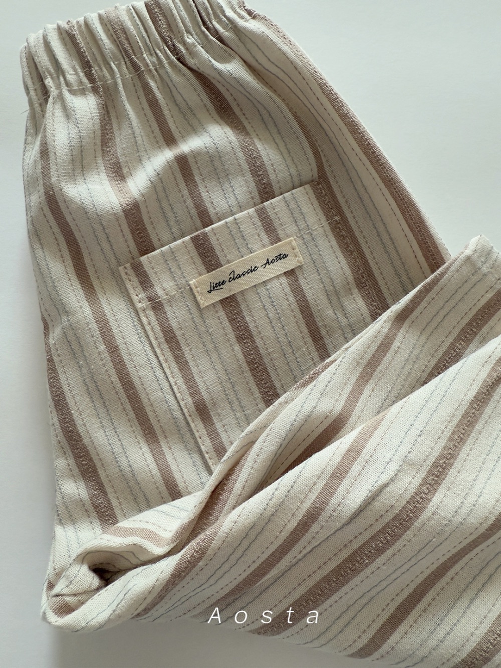🇰🇷現貨｜Aosta 棉麻條紋褲 卡其