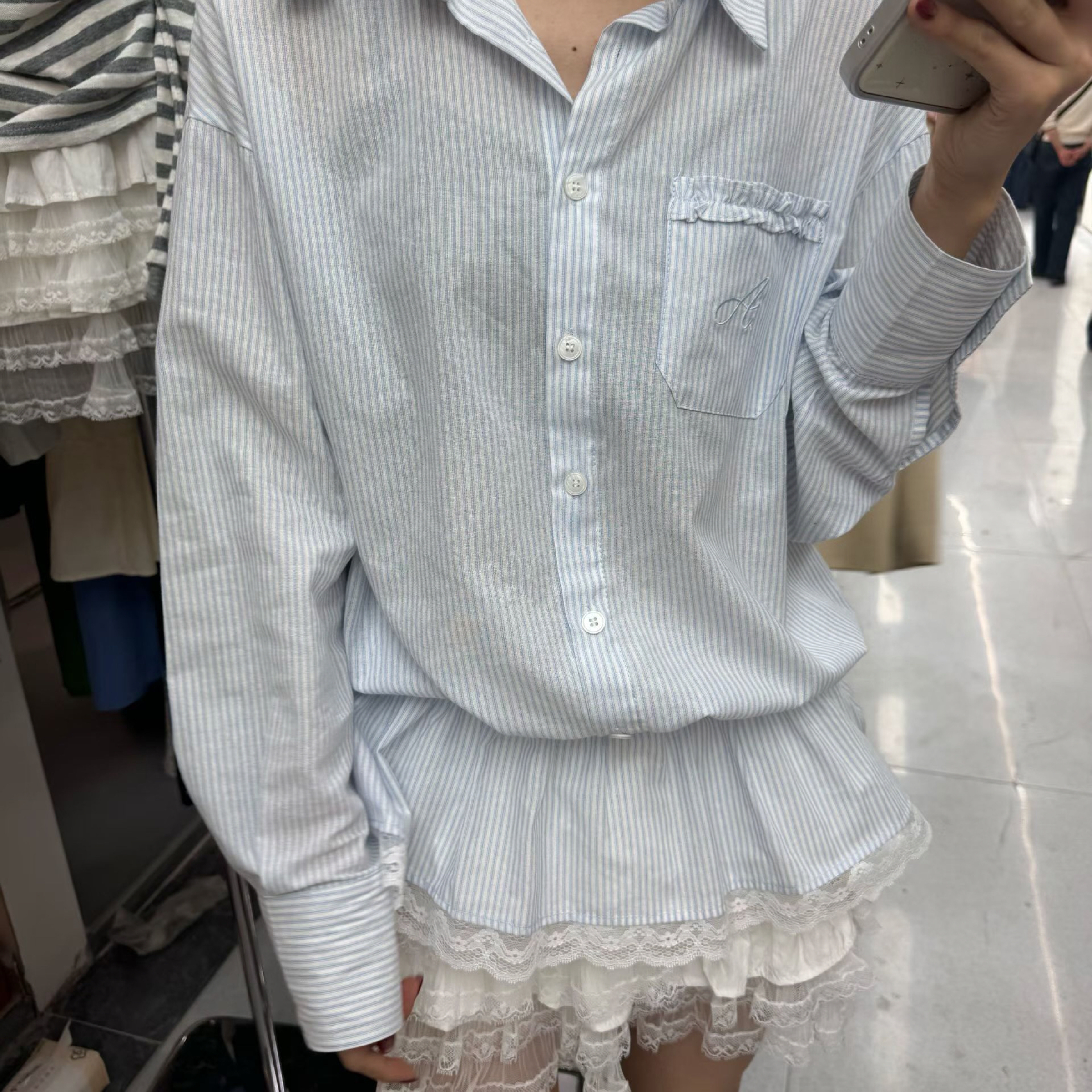 💙藍色綁帶襯衫