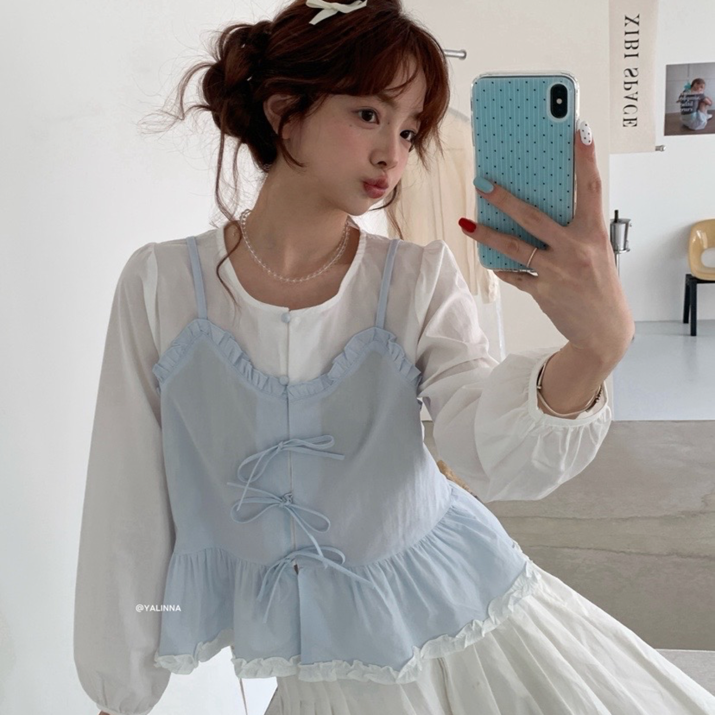 蝴蝶結假兩件上衣🫧