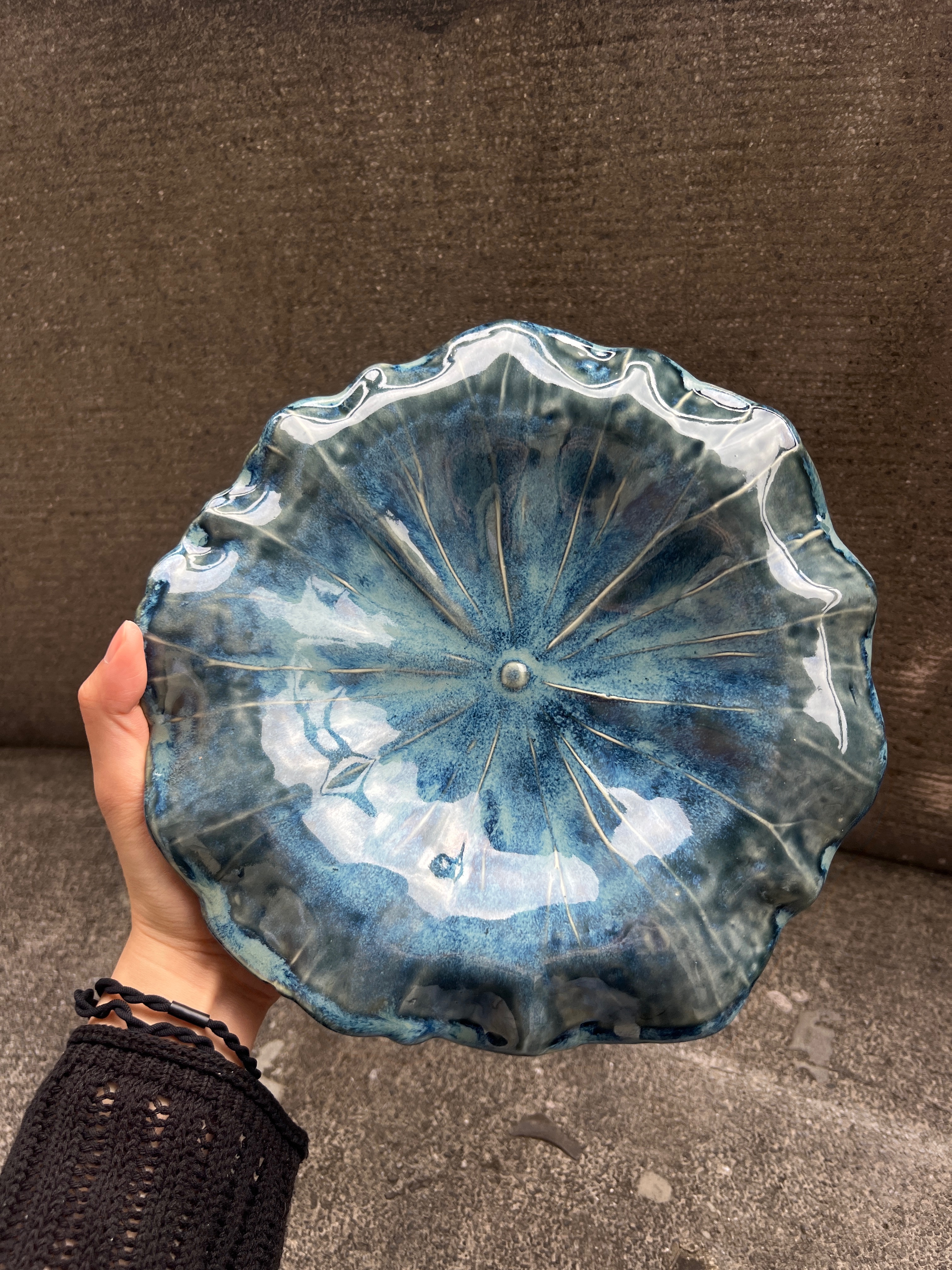 湛藍結晶 蓮葉盤