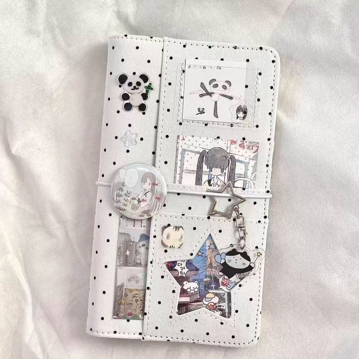 ✮𓂂⋆10.˚⋆⑅ins韓系黑白波點牛仔A6活頁手帳筆記本（手工縫製多線頭 完美主義者勿入）（存錢本）（闆娘自用