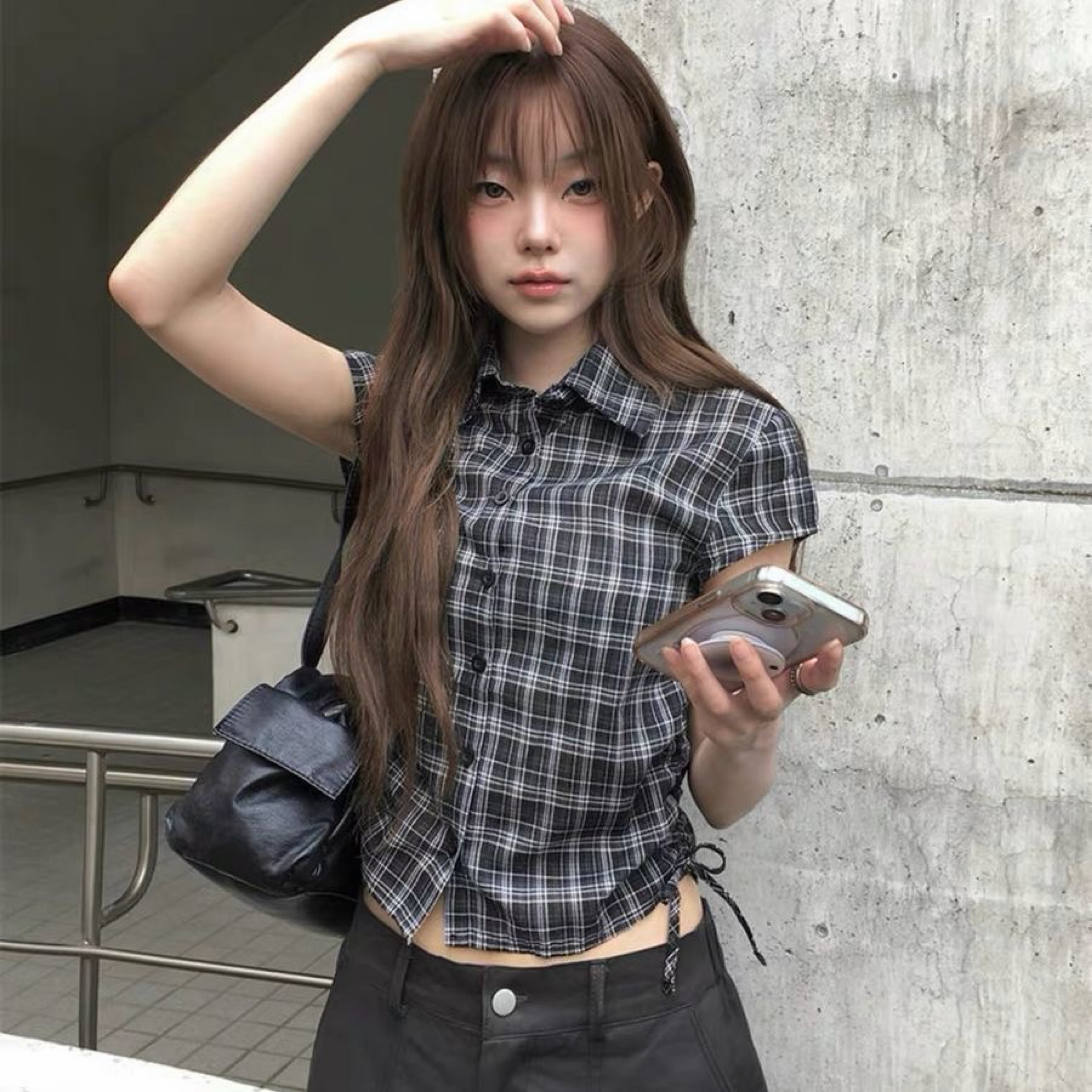 韓系抽繩短板襯衫