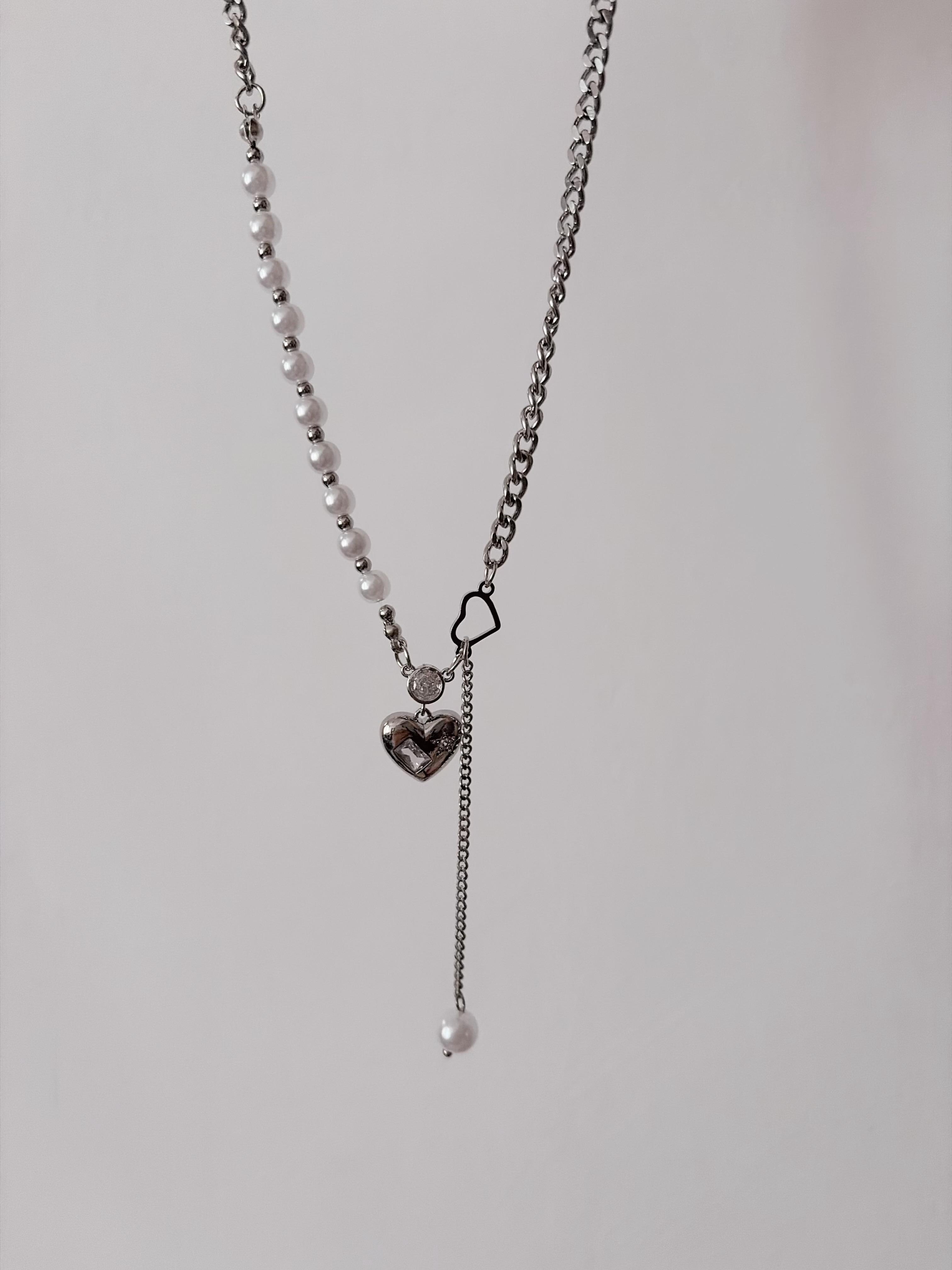 合金｜甜酷風珍珠吊墜愛心項鍊